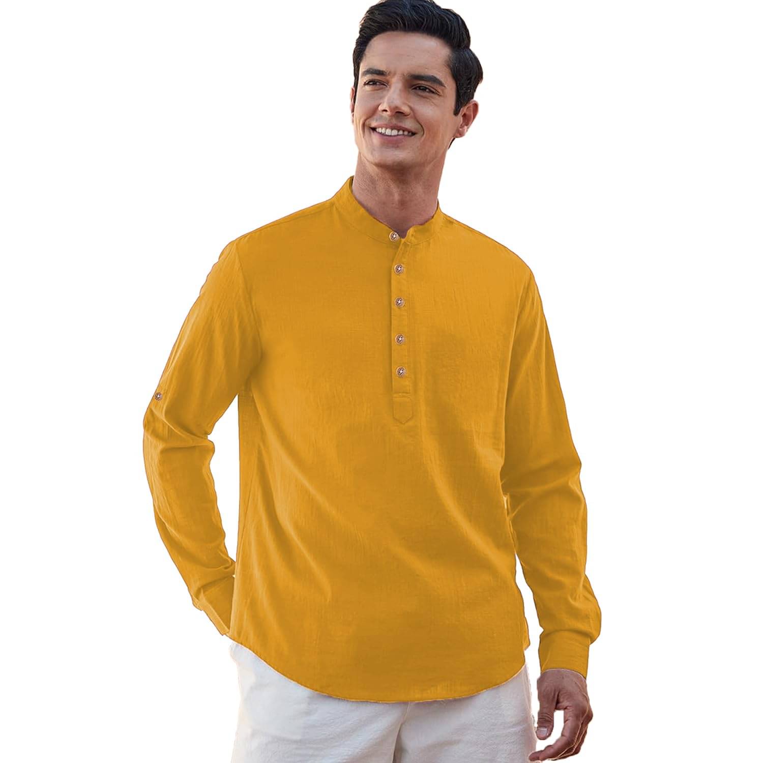     			VIMASUTI Yellow Cotton Men's Shirt Style Kurta ( Pack of 1 )