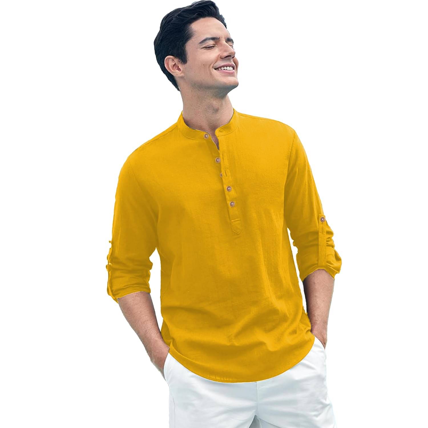     			VIMASUTI Yellow Cotton Men's Shirt Style Kurta ( Pack of 1 )