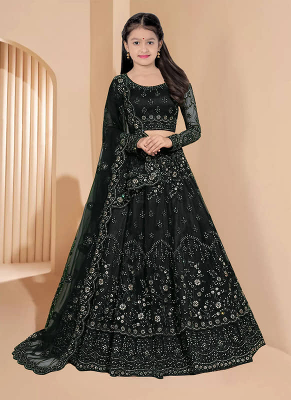 piludi Net Lehenga Choli Set For Girls ( Pack of 1 , Black )
