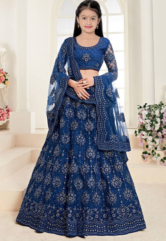     			piludi Net Lehenga Choli Set For Girls ( Pack of 1 , Blue )