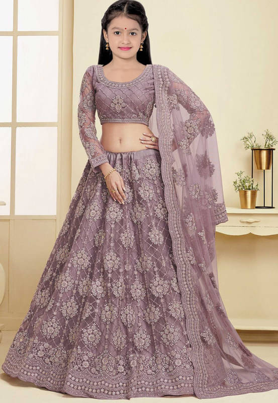     			piludi Net Lehenga Choli Set For Girls ( Pack of 1 , Purple )