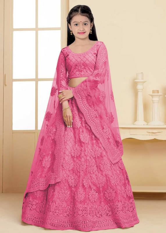     			piludi Net Lehenga Choli Set For Girls ( Pack of 1 , Pink )