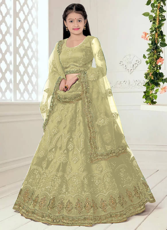     			piludi Net Lehenga Choli Set For Girls ( Pack of 1 , Lime Green )