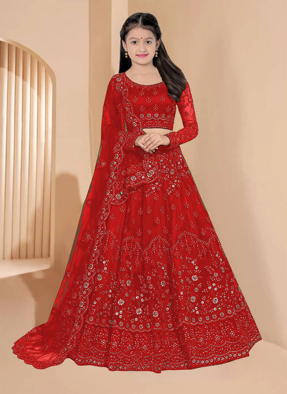     			piludi Net Lehenga Choli Set For Girls ( Pack of 1 , Red )