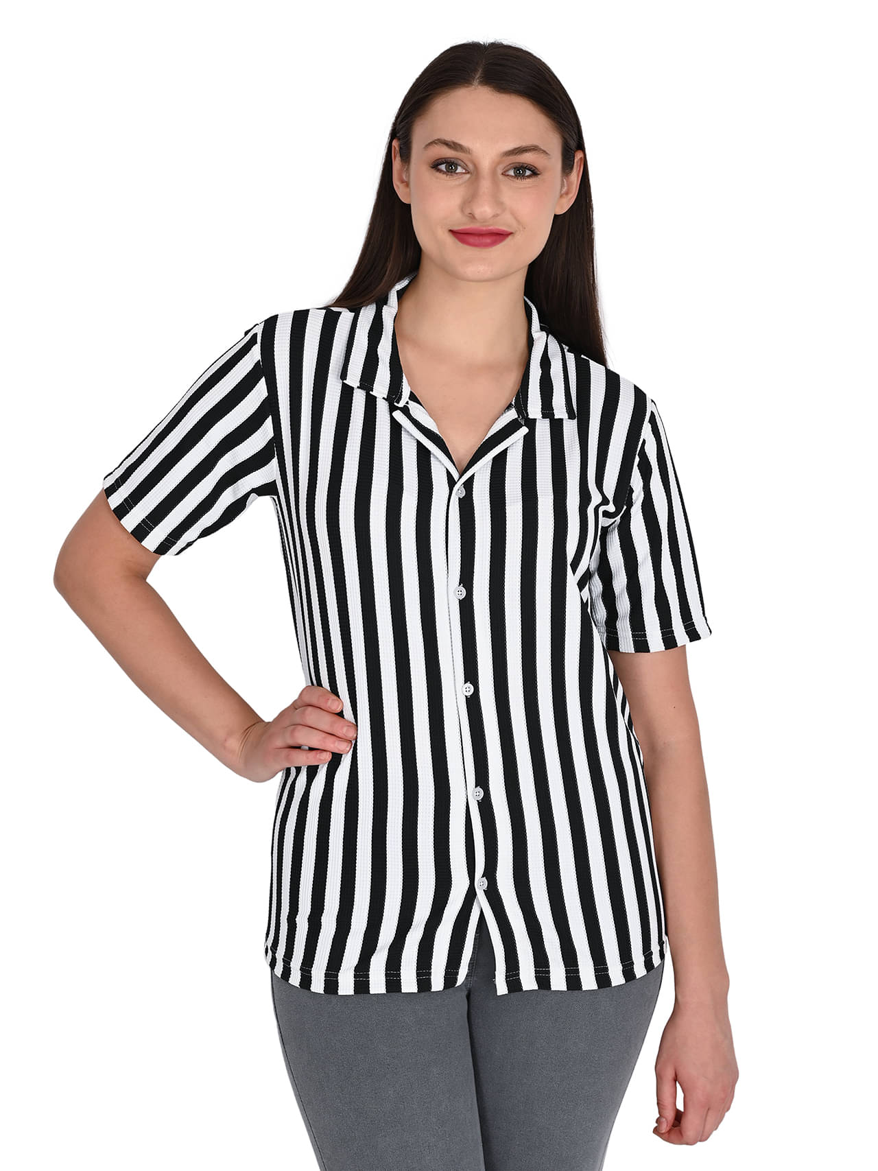 wanquila Women Striped Cotton Shirt ( Black ) wanquila Women Striped Cotton Shirt ( Black )