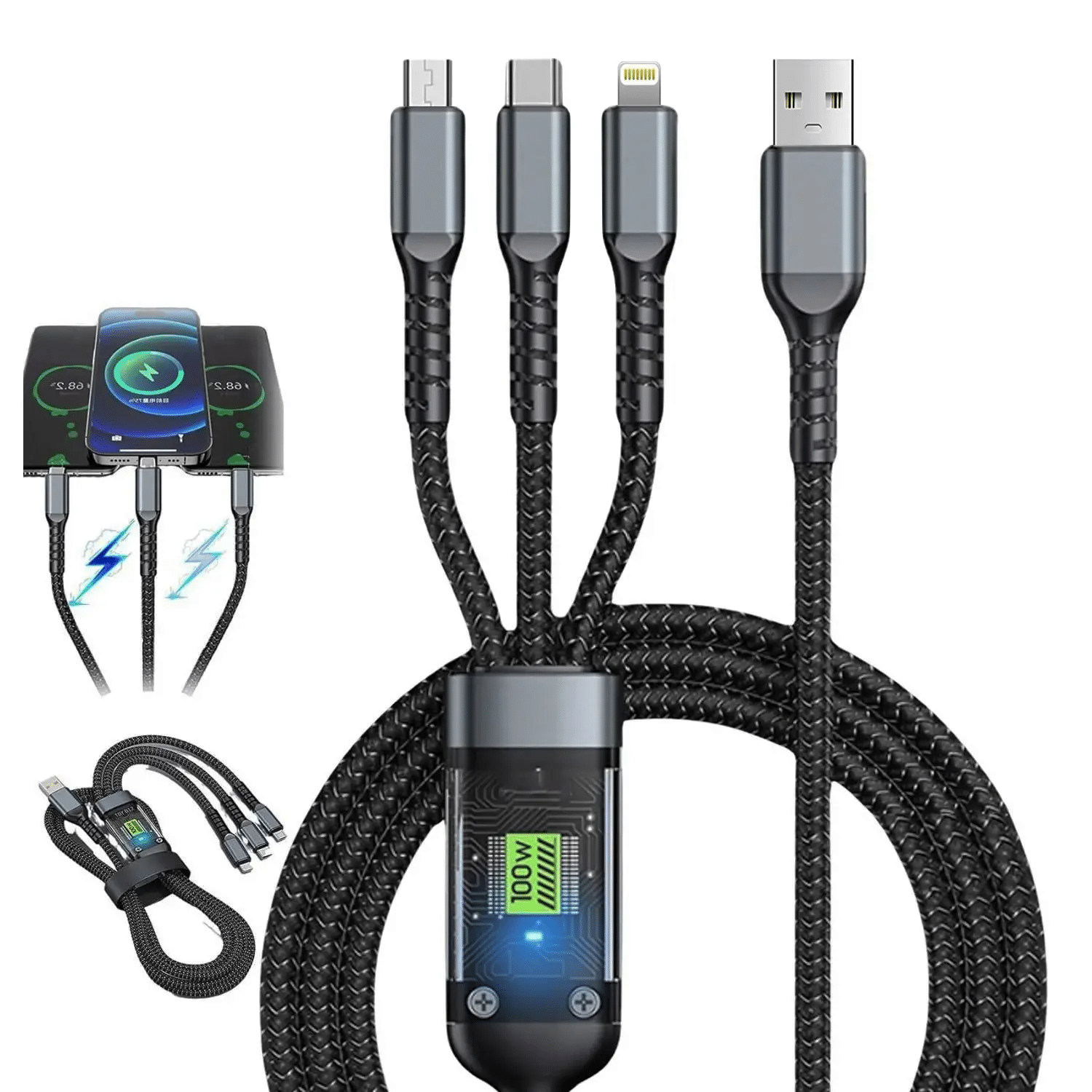     			3-in-1 Charger Cable Nylon Braided – Universal Fast Charging Cord for , Android, Type C Devices