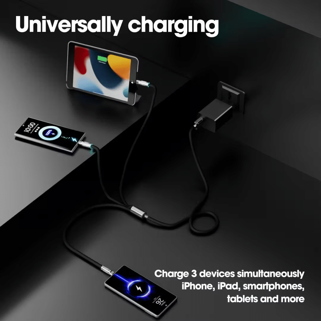     			3 in 1 Multi USB Charging Cable – Fast Charge Cord with Lightning, USB-C, Micro USB – Compatible with iPhone, Samsung, Android