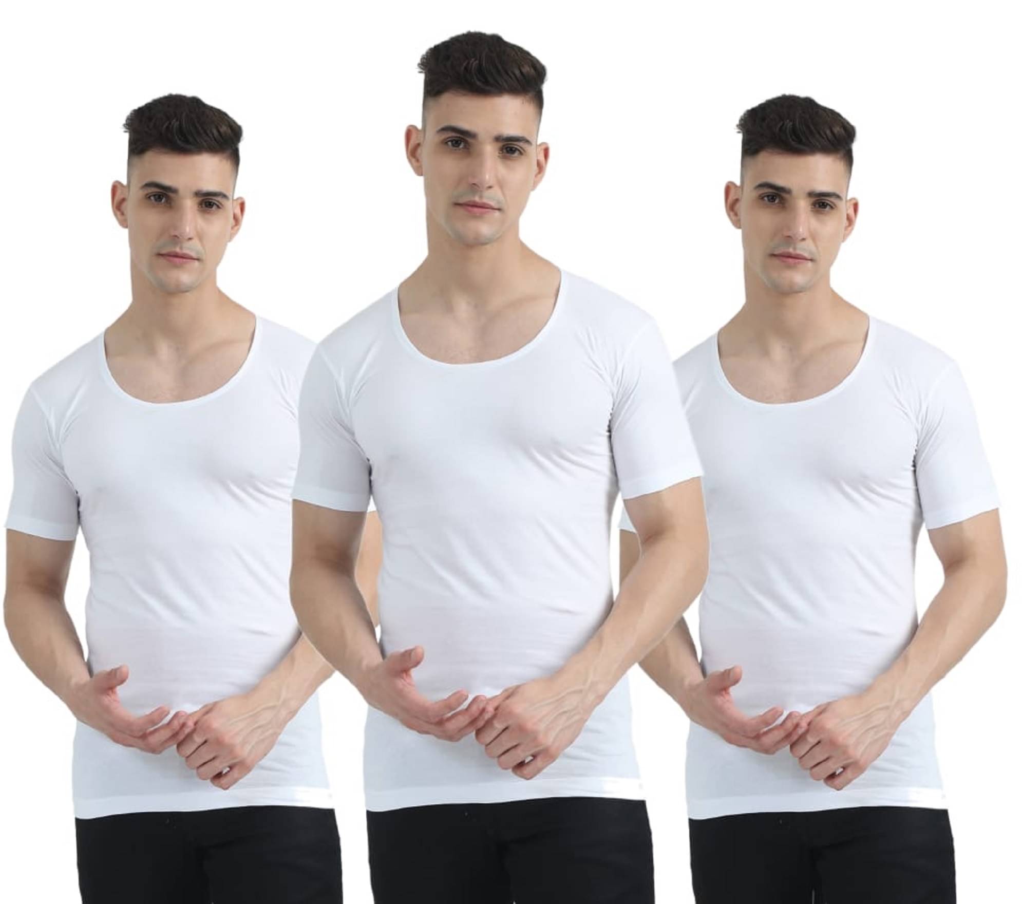 Anand Pack of 3 Cotton Blend Basic Vest For Men ( White ) Anand Pack of 3 Cotton Blend Basic Vest For Men ( White )