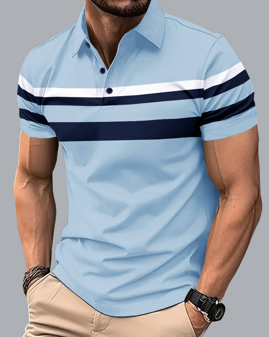 Eyebogler Men Cotton Blend Regular Fit Striped Polo T Shirt ( Blue ) Eyebogler Men Cotton Blend Regular Fit Striped Polo T Shirt ( Blue )