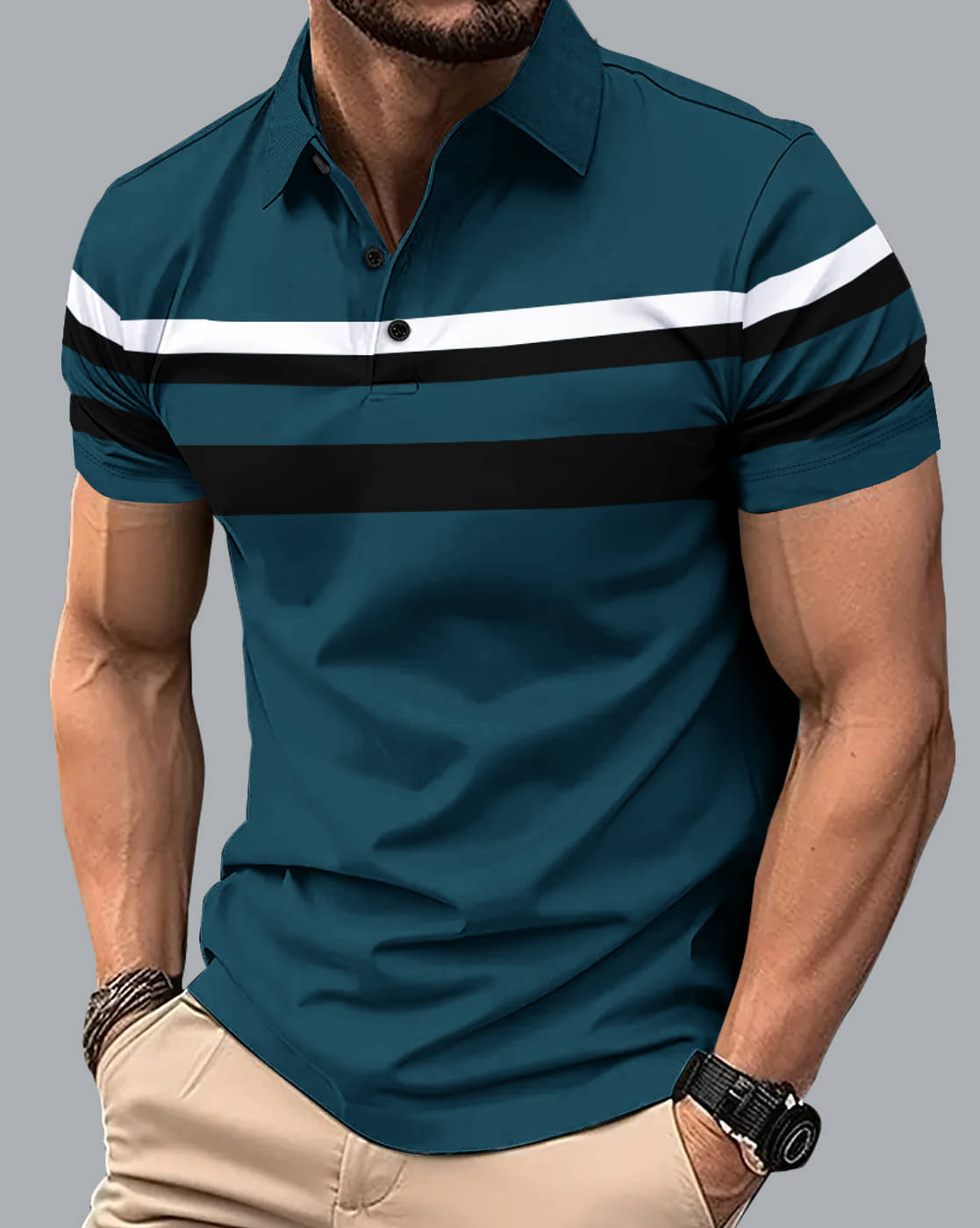 Eyebogler Men Cotton Blend Regular Fit Striped Polo T Shirt ( Navy )     			Eyebogler Men Cotton Blend Regular Fit Striped Polo T Shirt ( Navy )