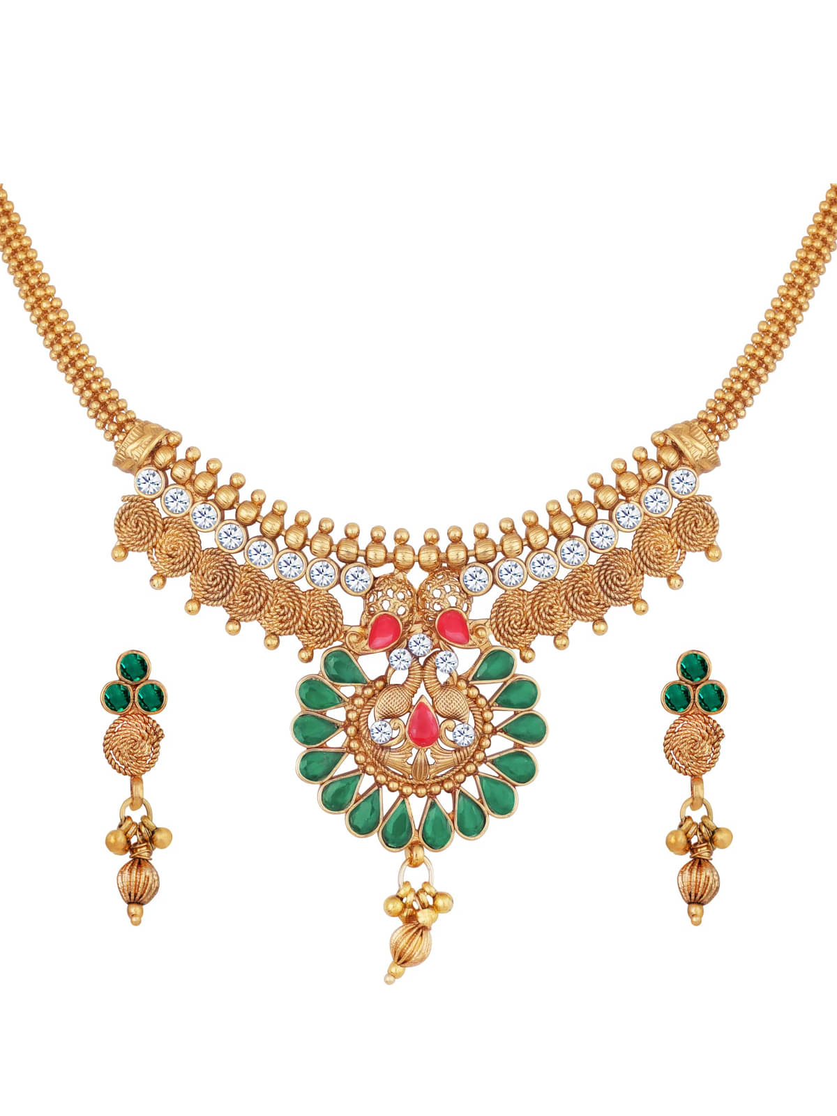     			JFL - Jewellery For Less Green Copper Necklace Set ( Pack of 1 )