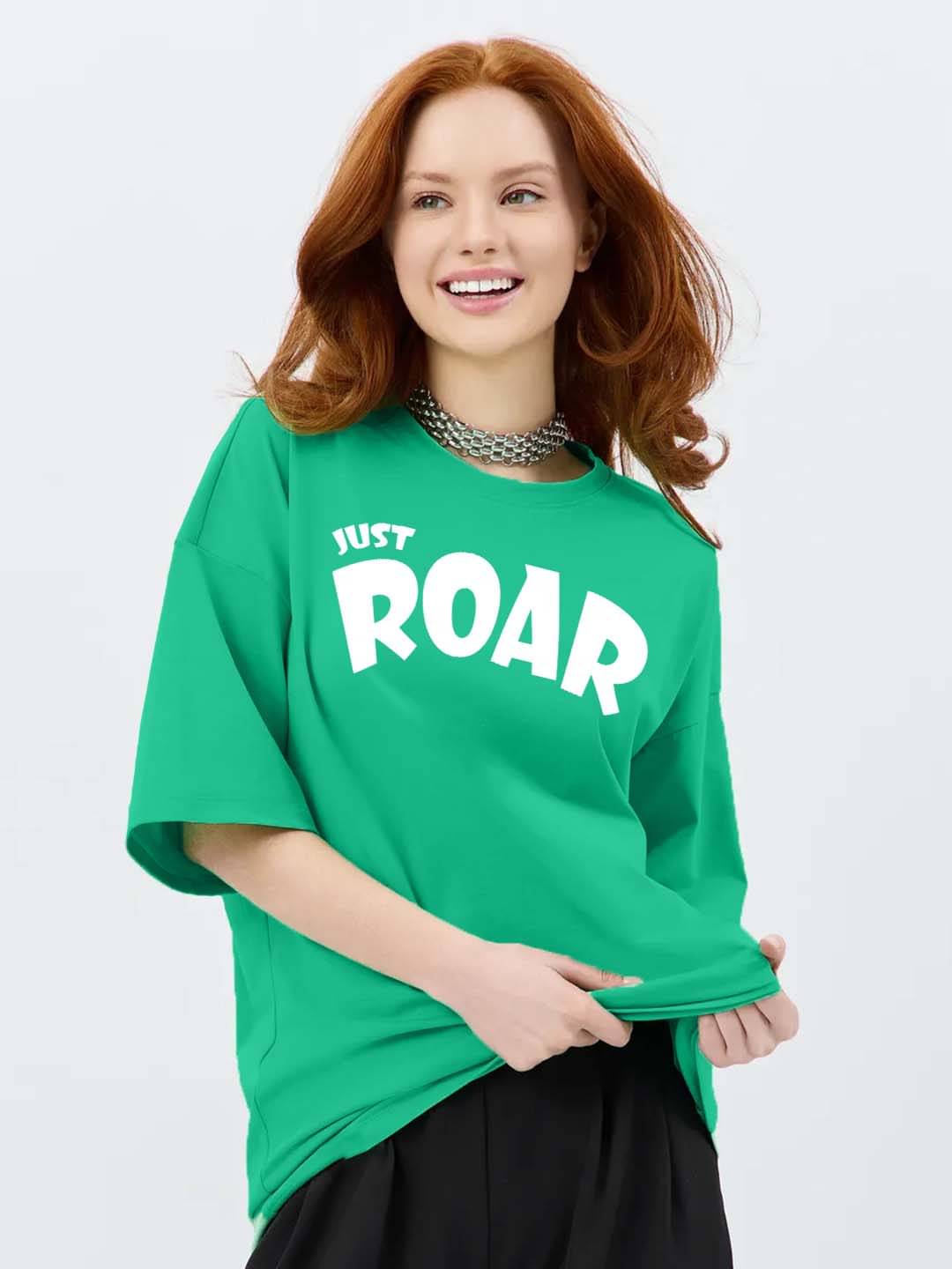     			Leotude Women Cotton Blend Printed Oversized Round Neck T-Shirt ( Green )