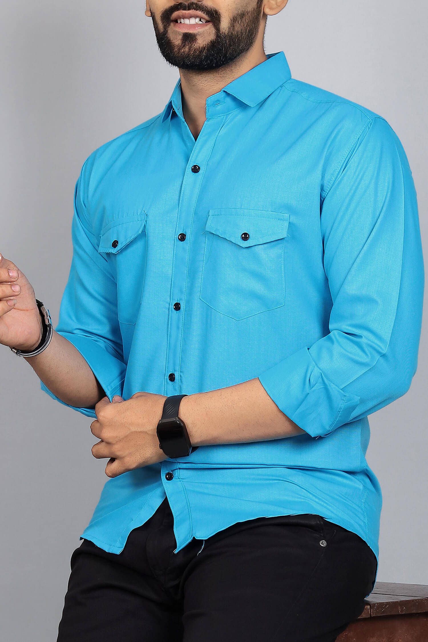 Qlonz store Cotton Blend Regular Fit Solids Full Sleeves Men's Casual Shirt - Turquoise ( Pack of 1 ) Qlonz store Cotton Blend Regular Fit Solids Full Sleeves Men's Casual Shirt - Turquoise ( Pack of 1 )