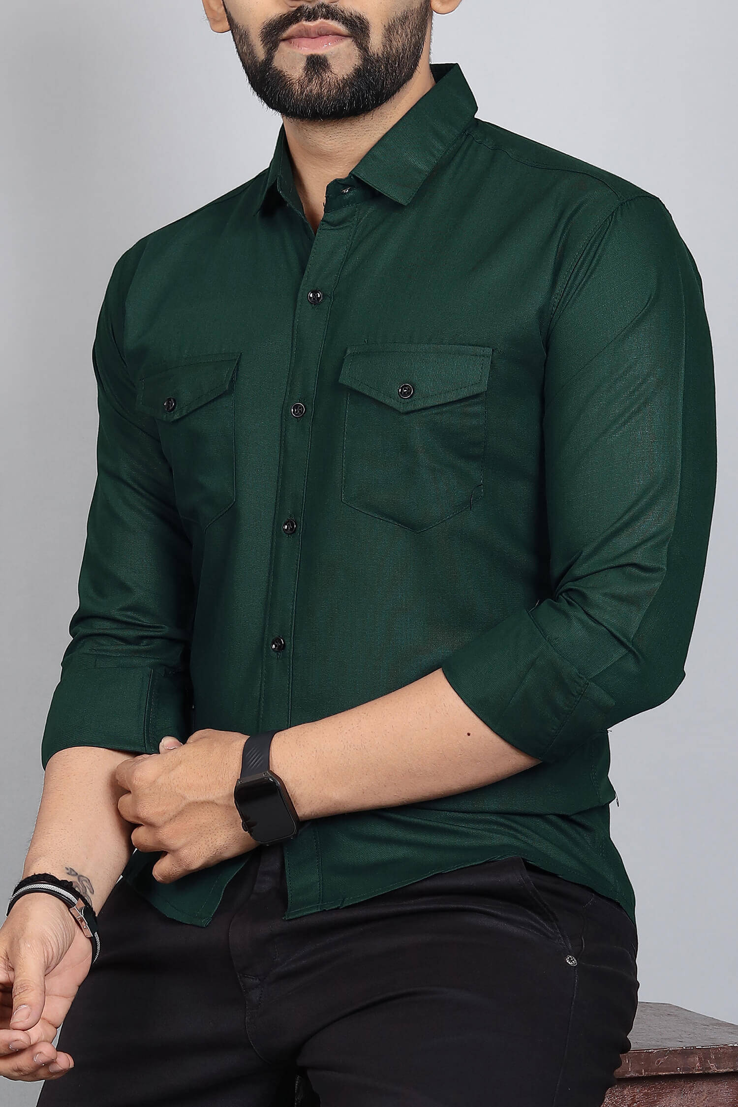     			Qlonz store Cotton Blend Regular Fit Solids Full Sleeves Men's Casual Shirt - Green ( Pack of 1 )