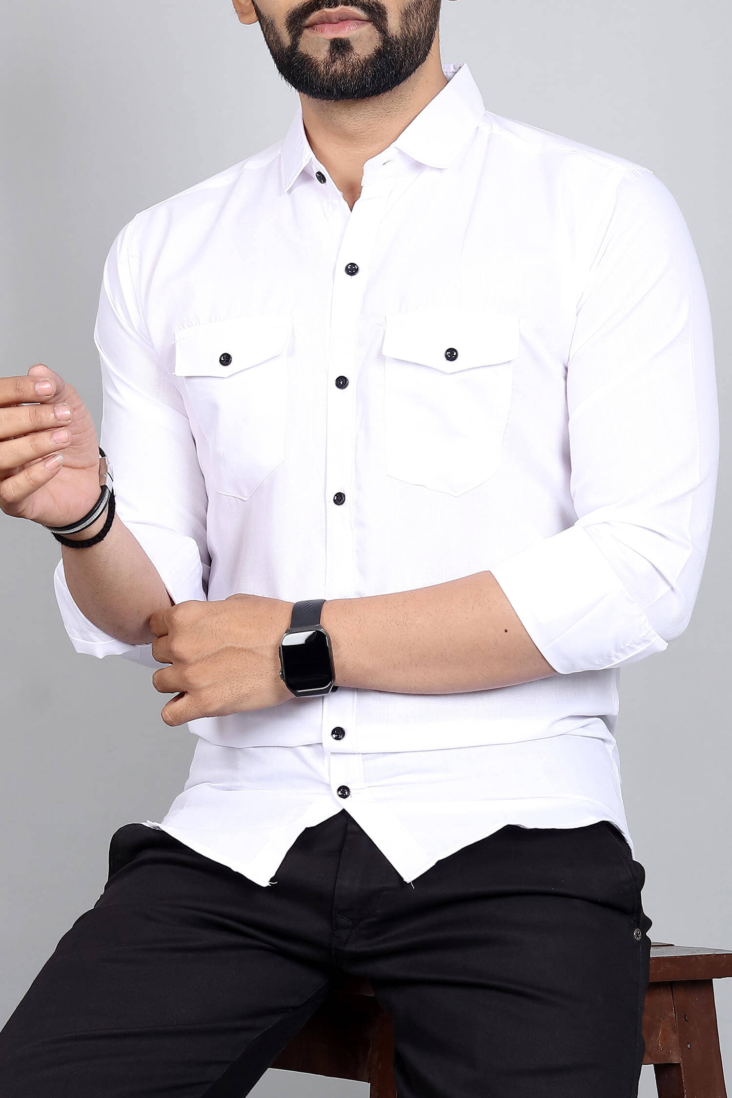 Qlonz store Cotton Blend Regular Fit Solids Full Sleeves Men's Casual Shirt - White ( Pack of 1 ) Qlonz store Cotton Blend Regular Fit Solids Full Sleeves Men's Casual Shirt - White ( Pack of 1 )