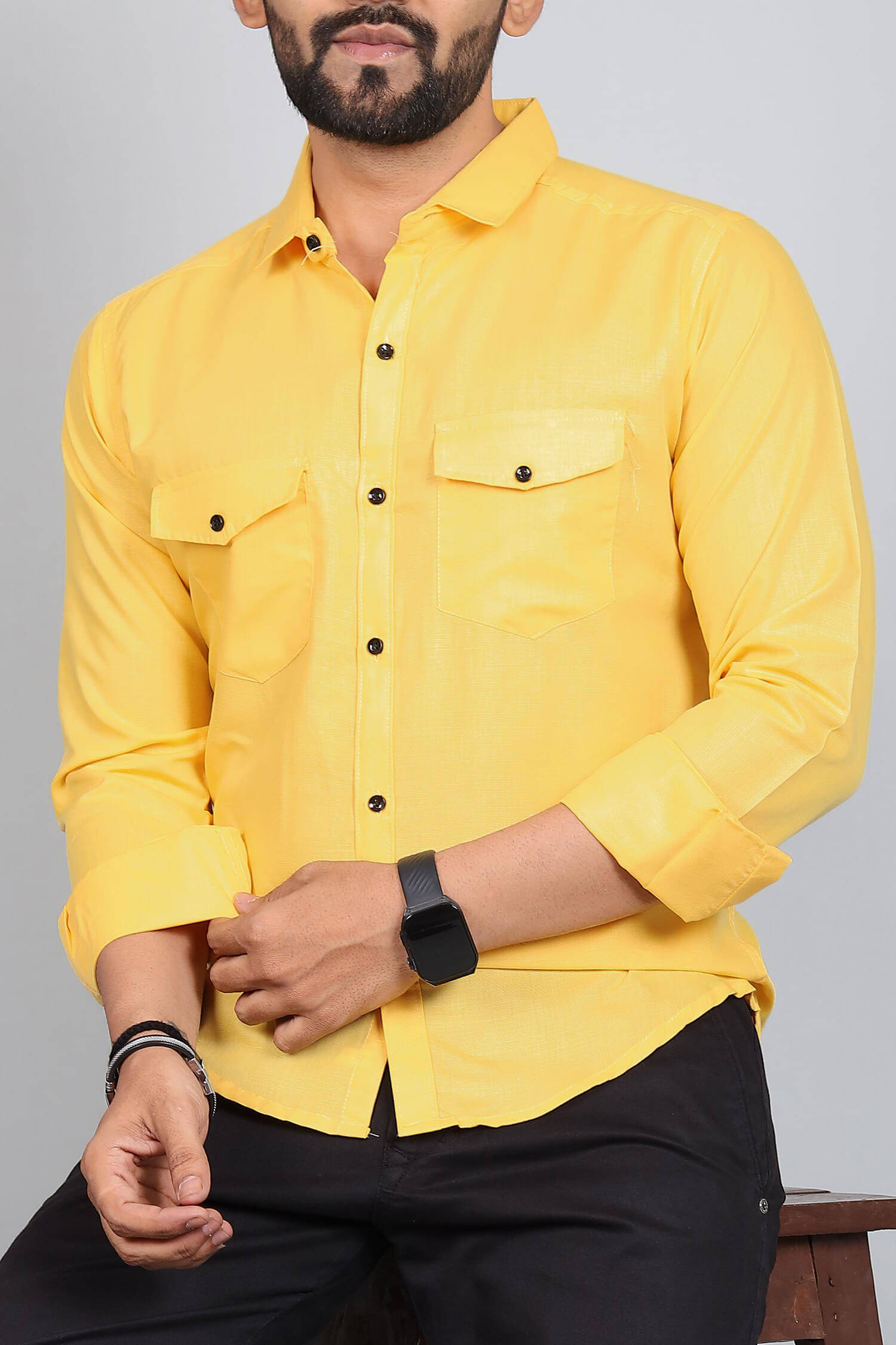     			Qlonz store Cotton Blend Regular Fit Solids Full Sleeves Men's Casual Shirt - Yellow ( Pack of 1 )