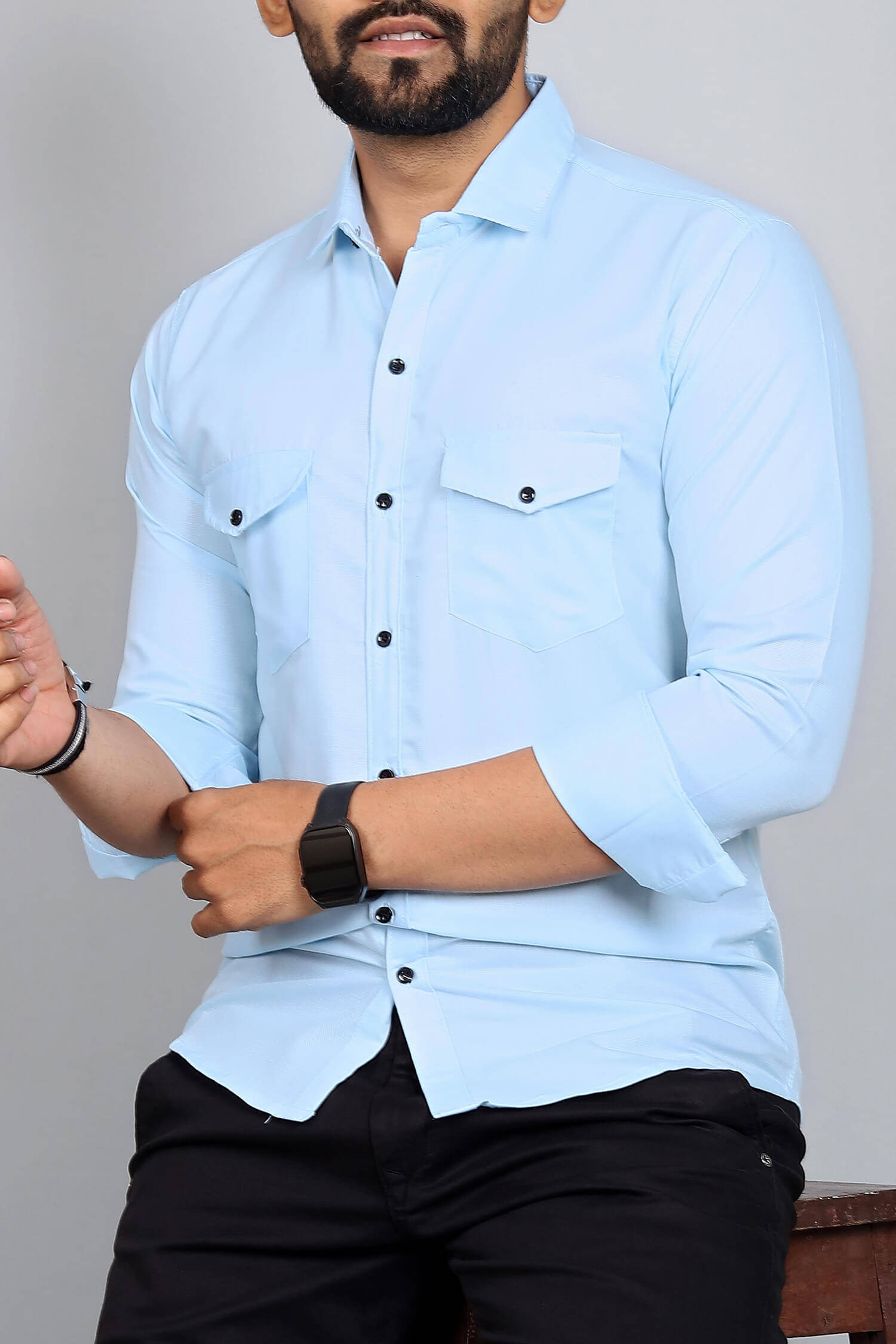 Qlonz store Cotton Blend Regular Fit Solids Full Sleeves Men's Casual Shirt - Light Blue ( Pack of 1 ) Qlonz store Cotton Blend Regular Fit Solids Full Sleeves Men's Casual Shirt - Light Blue ( Pack of 1 )
