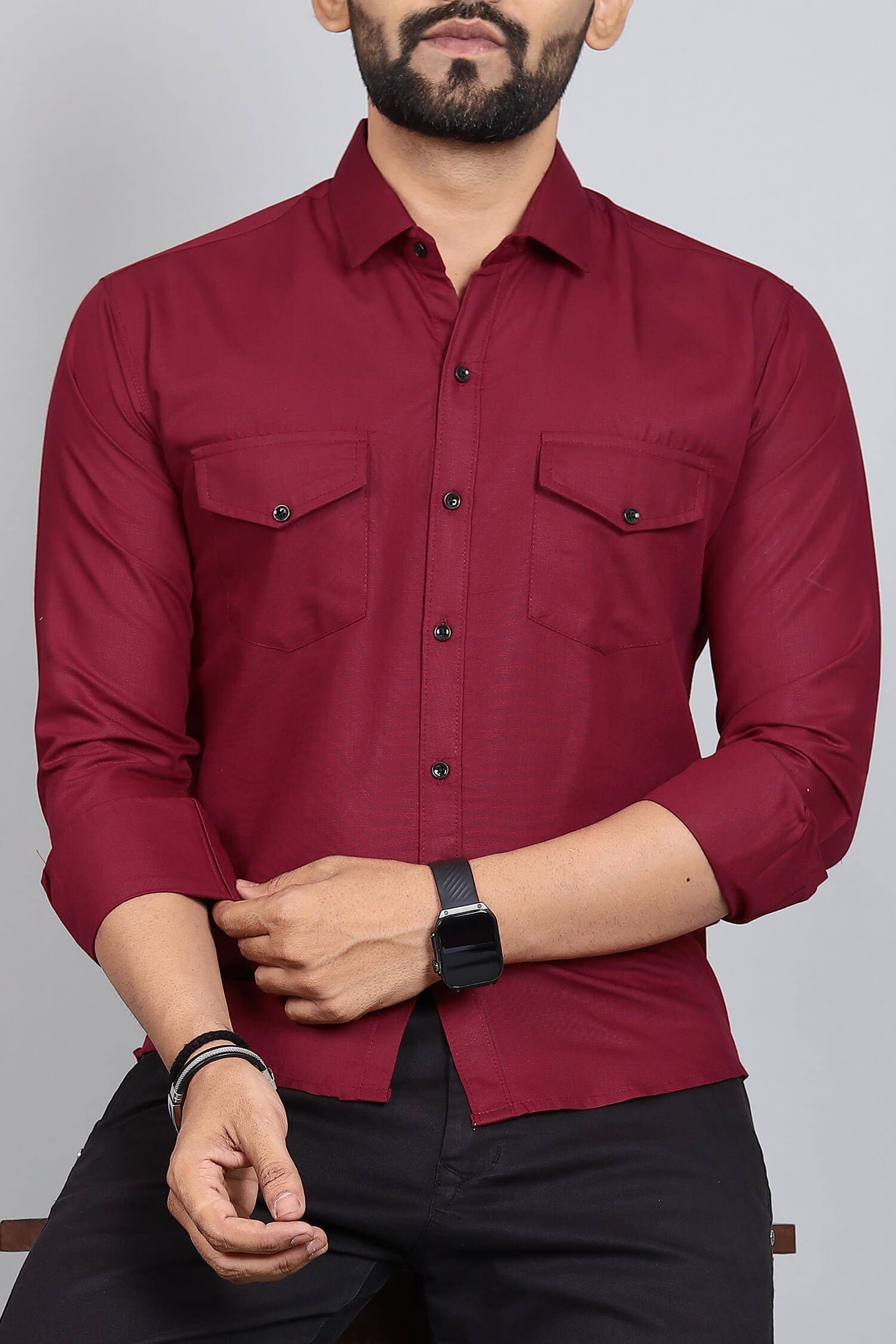     			Qlonz store Cotton Blend Regular Fit Solids Full Sleeves Men's Casual Shirt - Maroon ( Pack of 1 )