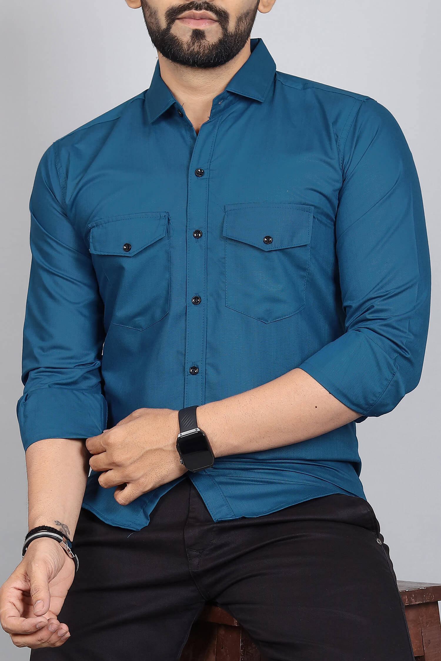 Qlonz store Cotton Blend Regular Fit Solids Full Sleeves Men's Casual Shirt - Teal ( Pack of 1 ) Qlonz store Cotton Blend Regular Fit Solids Full Sleeves Men's Casual Shirt - Teal ( Pack of 1 )