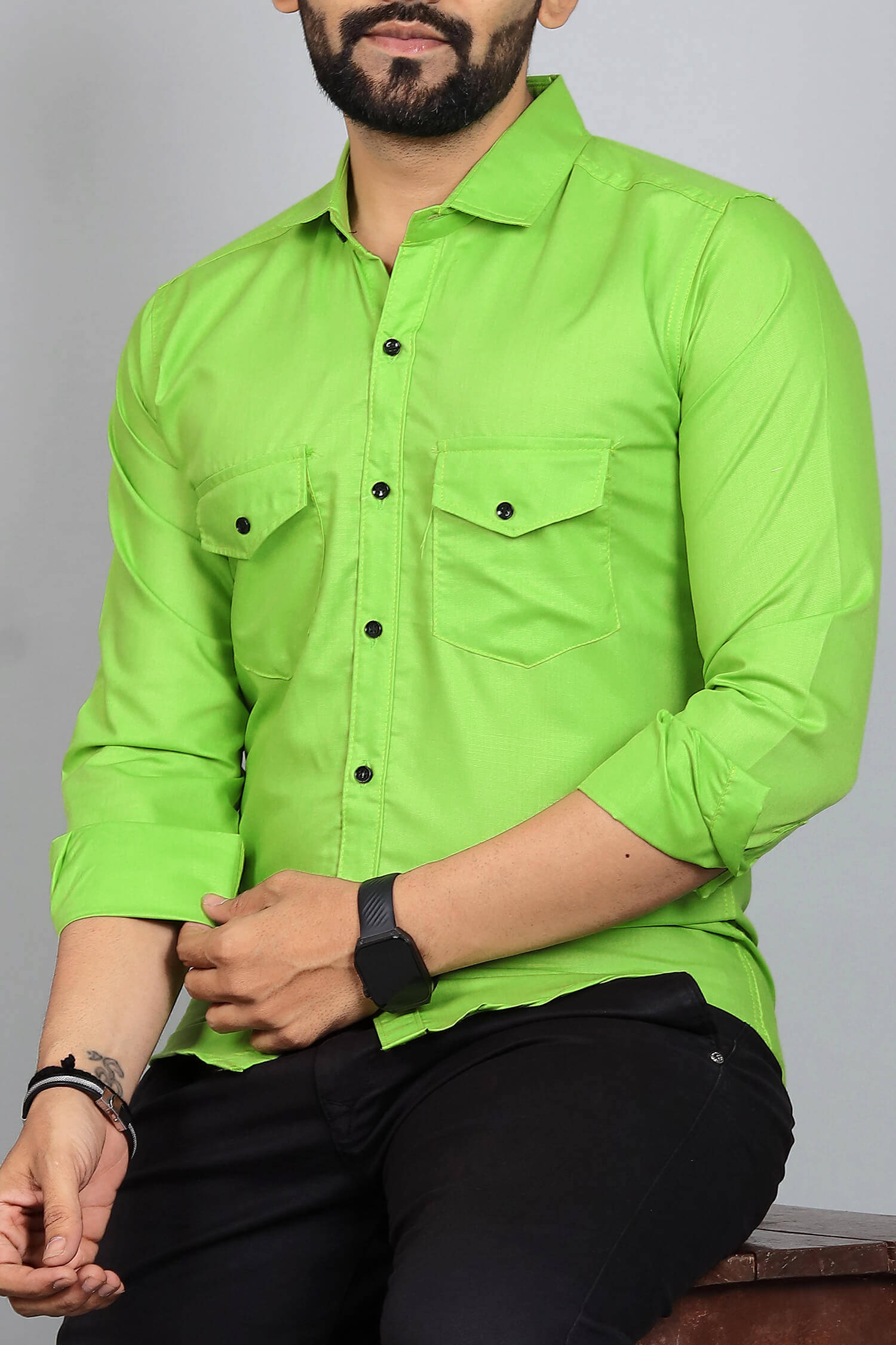     			Qlonz store Cotton Blend Regular Fit Solids Full Sleeves Men's Casual Shirt - Lime Green ( Pack of 1 )