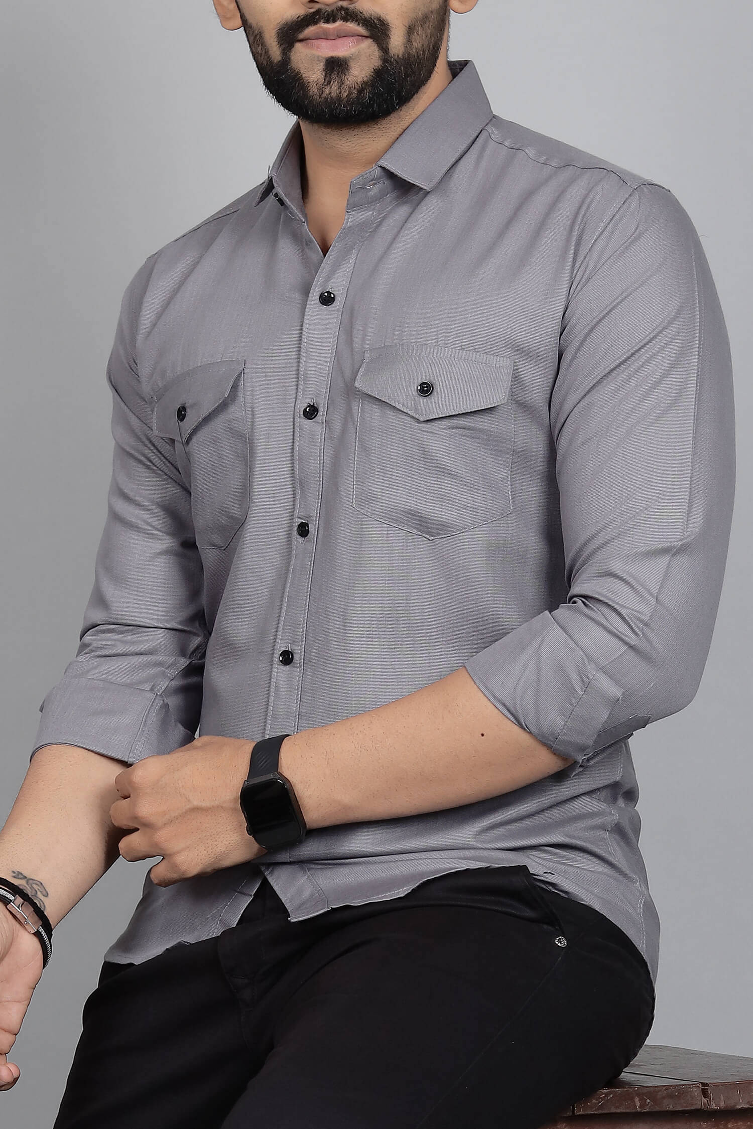 Qlonz store Cotton Blend Regular Fit Solids Full Sleeves Men's Casual Shirt - Grey ( Pack of 1 )     			Qlonz store Cotton Blend Regular Fit Solids Full Sleeves Men's Casual Shirt - Grey ( Pack of 1 )