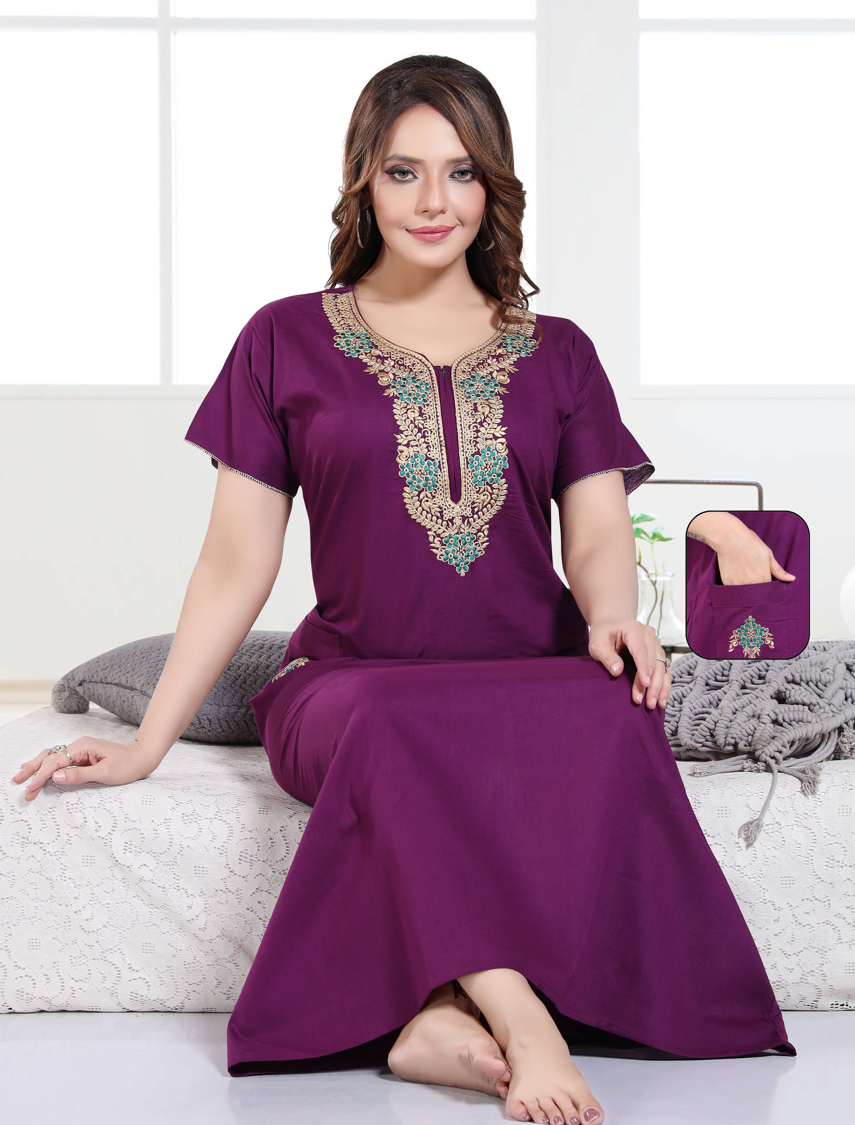     			SHLOKE Purple Cotton Women's Nightwear Nighty & Night Gowns ( Pack of 1 )
