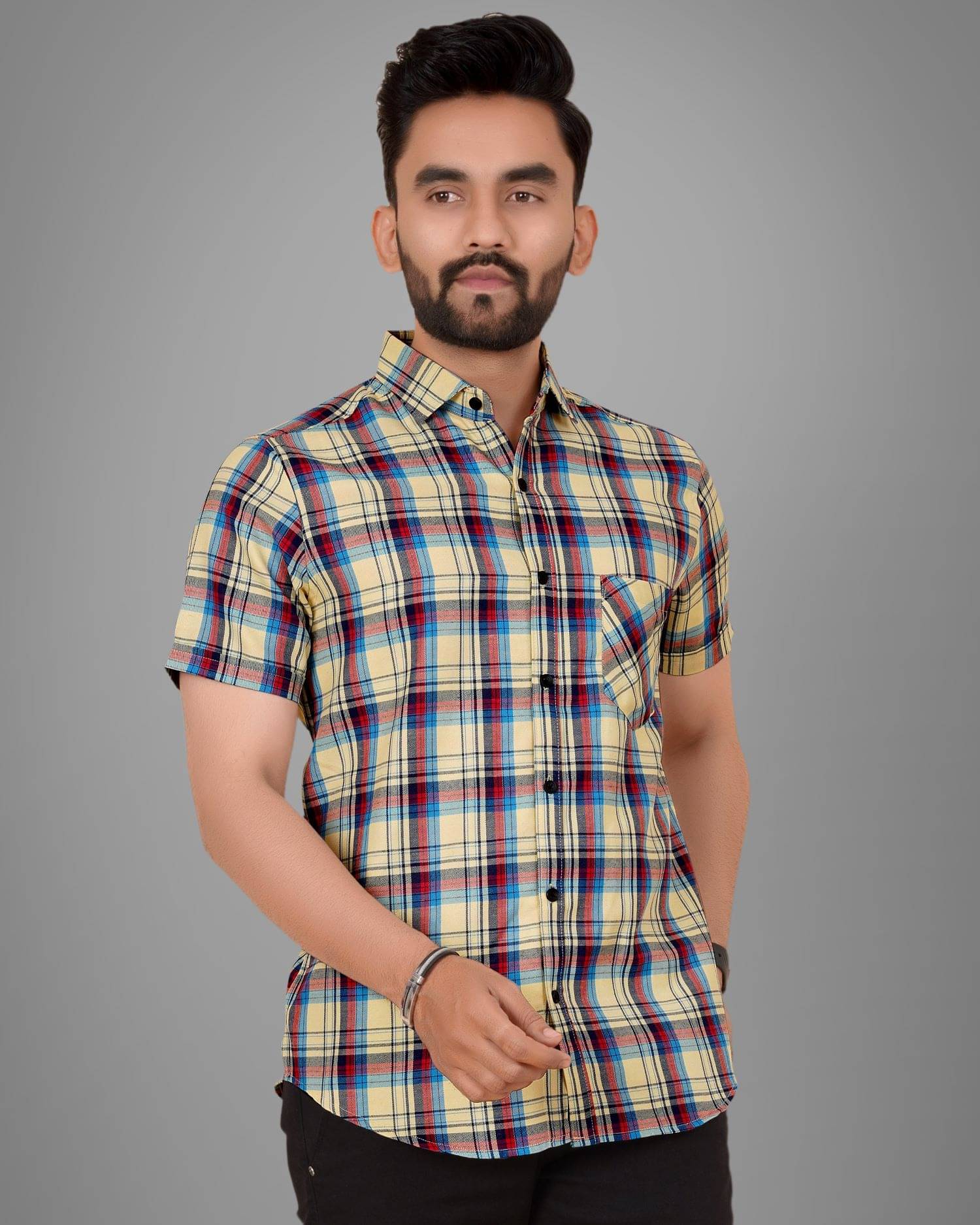 SUR-T Cotton Blend Regular Fit Checks Half Sleeves Men's Casual Shirt - Yellow ( Pack of 1 ) SUR-T Cotton Blend Regular Fit Checks Half Sleeves Men's Casual Shirt - Yellow ( Pack of 1 )