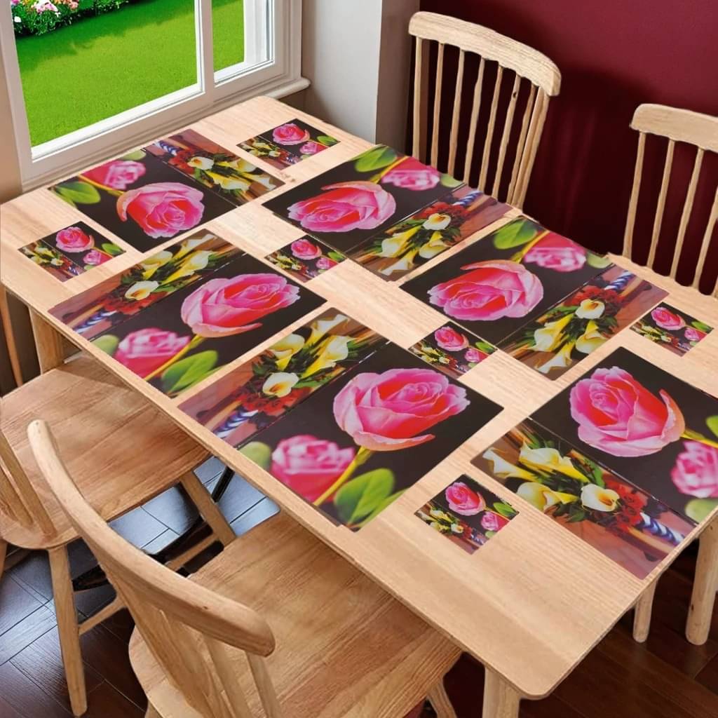 Sanraksshan PVC Floral Rectangle Table Mats & Coasters ( 40 cm x 32 cm ) Pack of 12 - Multi Sanraksshan PVC Floral Rectangle Table Mats & Coasters ( 40 cm x 32 cm ) Pack of 12 - Multi