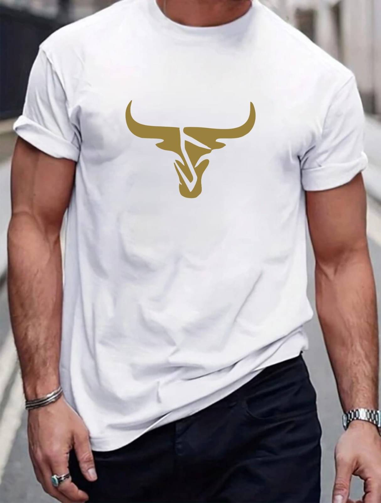     			THAWE PARIDHAN Men Cotton Blend Regular Fit Printed T-Shirt ( White )