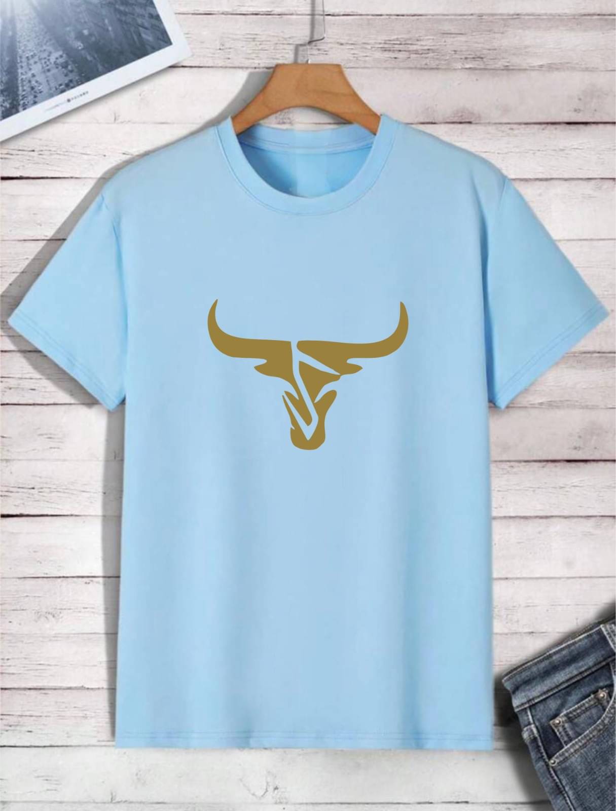     			THAWE PARIDHAN Men Cotton Blend Regular Fit Printed T-Shirt ( Sky Blue )