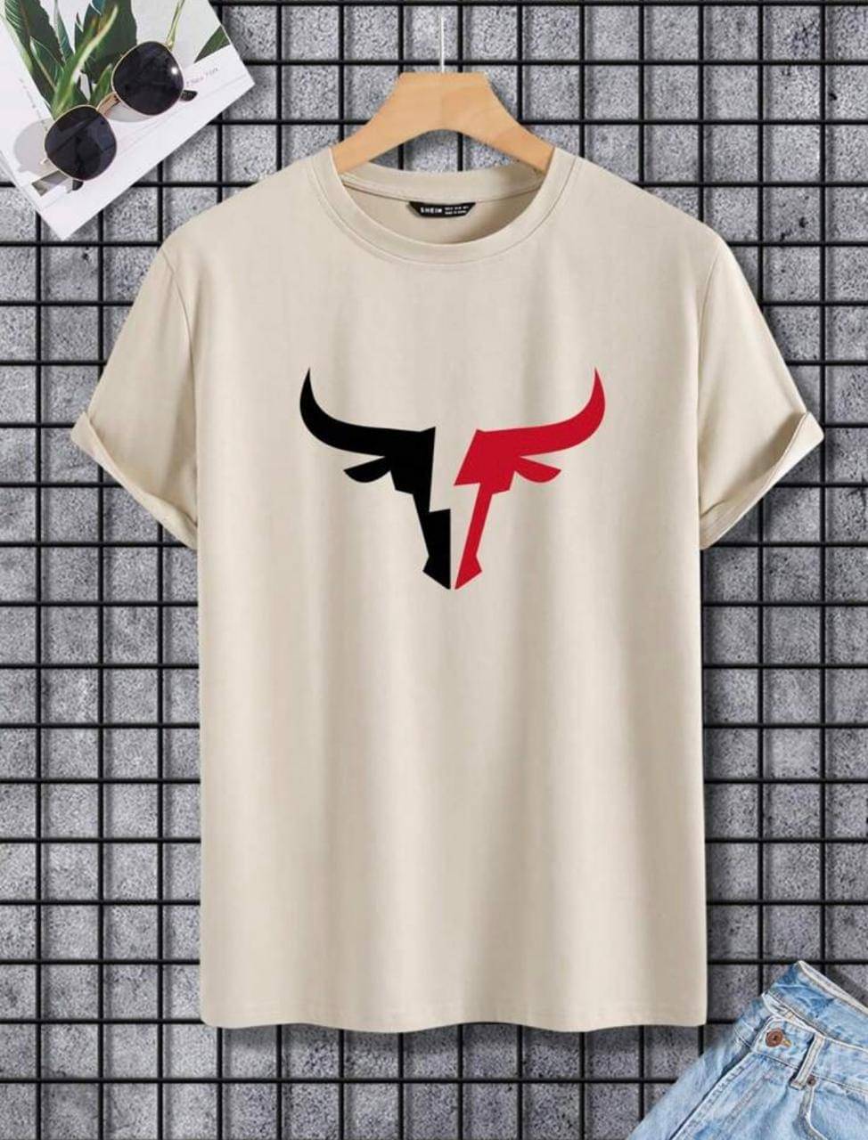    			THAWE PARIDHAN Men Cotton Blend Regular Fit Printed T-Shirt ( Beige )