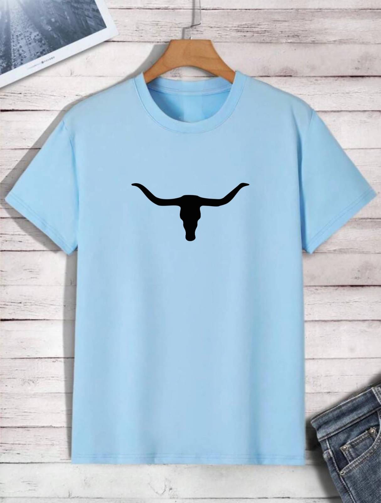     			THAWE PARIDHAN Men Cotton Blend Regular Fit Printed T-Shirt ( Sky Blue )