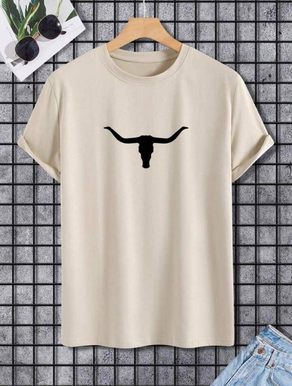     			THAWE PARIDHAN Men Cotton Blend Regular Fit Printed T-Shirt ( Beige )