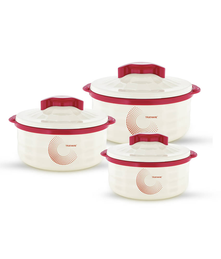     			Trueware Stylus Inner steel Red Plastic Thermoware Casserole ( Set of 3 , 750,1000,1500 mL )