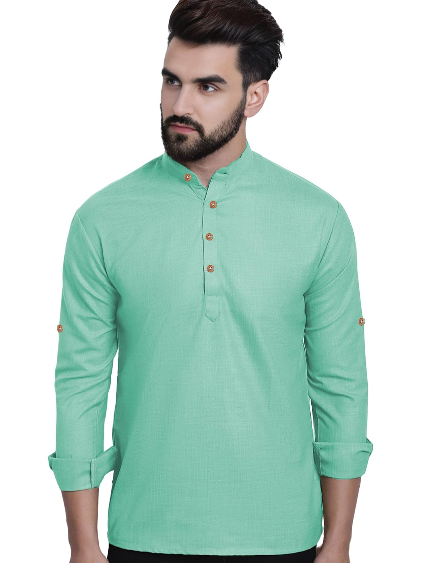 VIMASUTI Light Blue Cotton Men's Shirt Style Kurta ( Pack of 1 ) VIMASUTI Light Blue Cotton Men's Shirt Style Kurta ( Pack of 1 )
