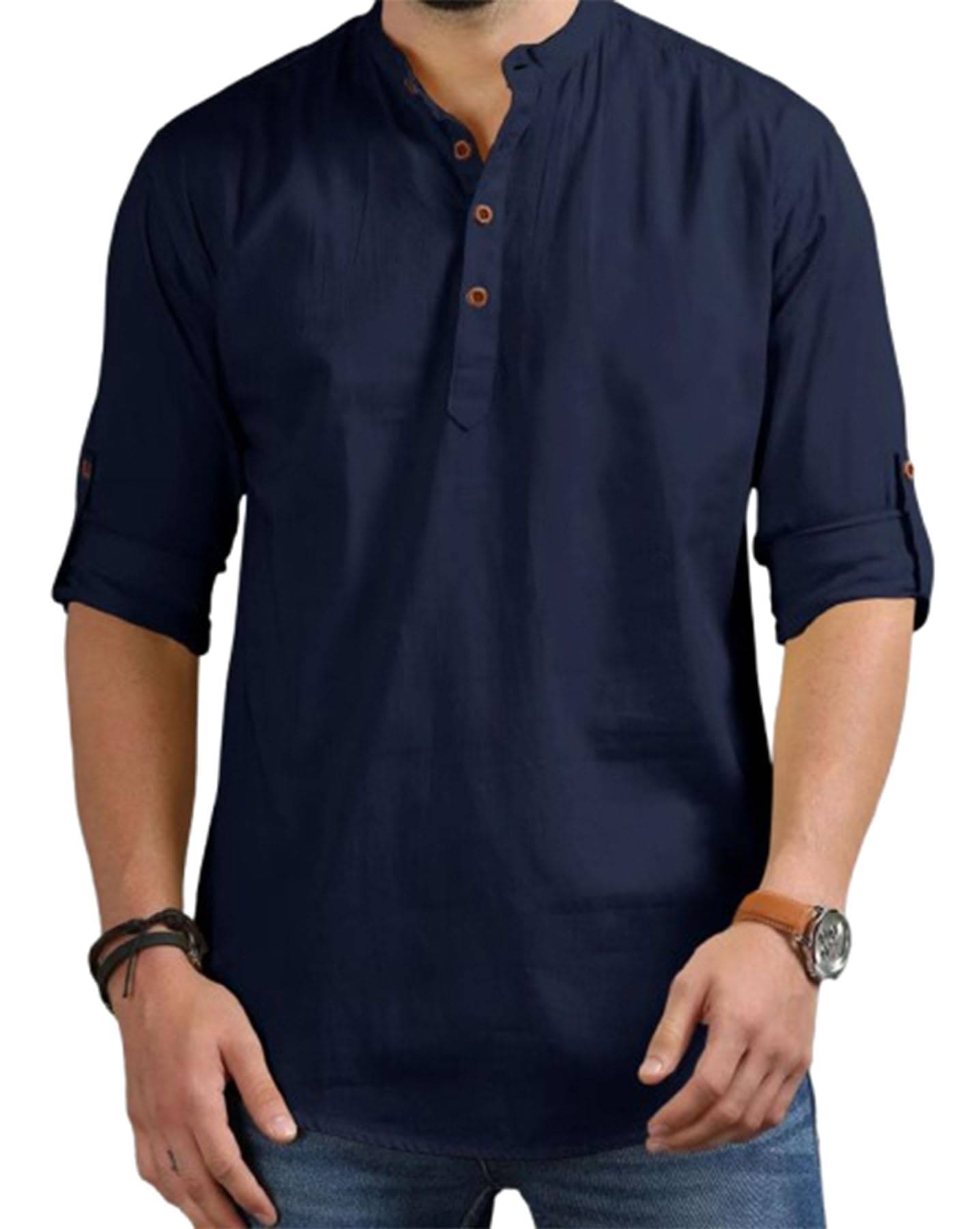     			VIMASUTI Navy Blue Cotton Men's Shirt Style Kurta ( Pack of 1 )