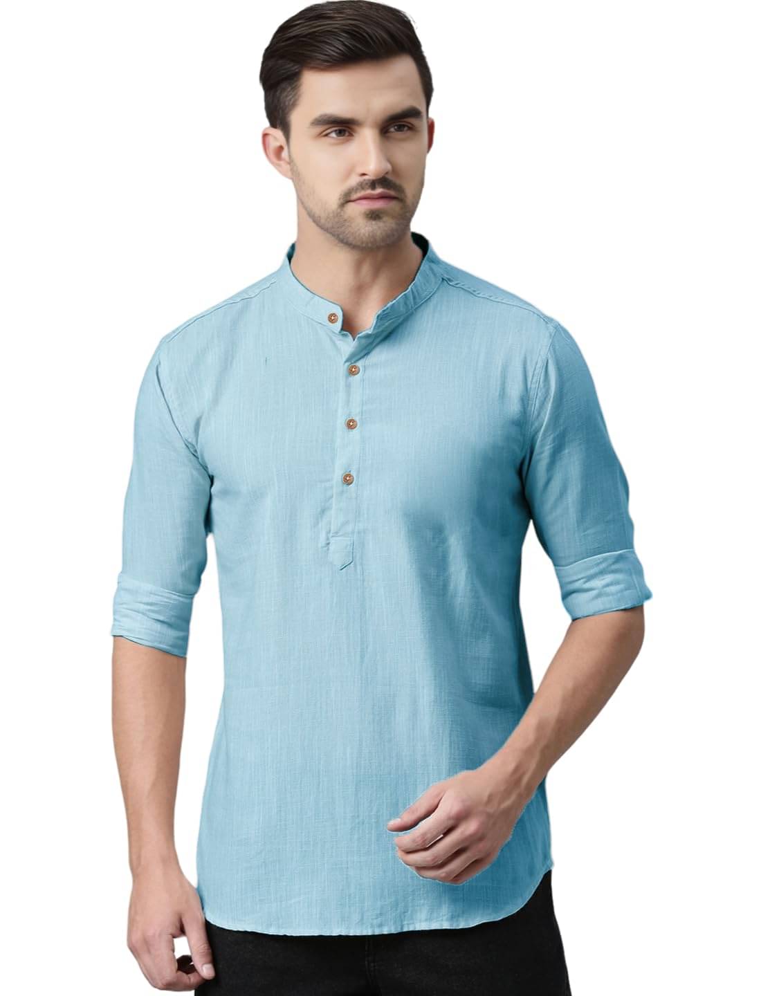 VIMASUTI Sky Blue Cotton Men's Shirt Style Kurta ( Pack of 1 ) VIMASUTI Sky Blue Cotton Men's Shirt Style Kurta ( Pack of 1 )