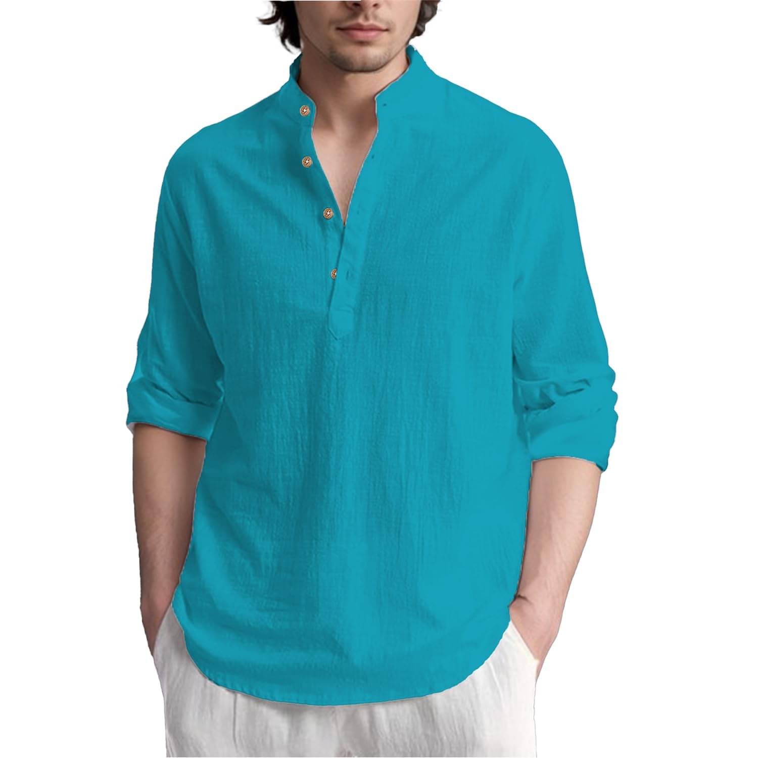 Vida Loca Turquoise Cotton Men's Shirt Style Kurta ( Pack of 1 )     			Vida Loca Turquoise Cotton Men's Shirt Style Kurta ( Pack of 1 )