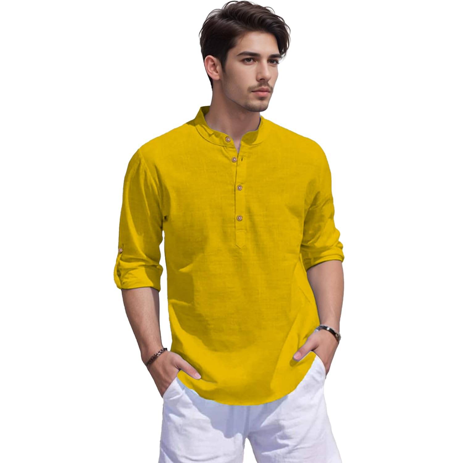    			Vida Loca Yellow Cotton Men's Shirt Style Kurta ( Pack of 1 )