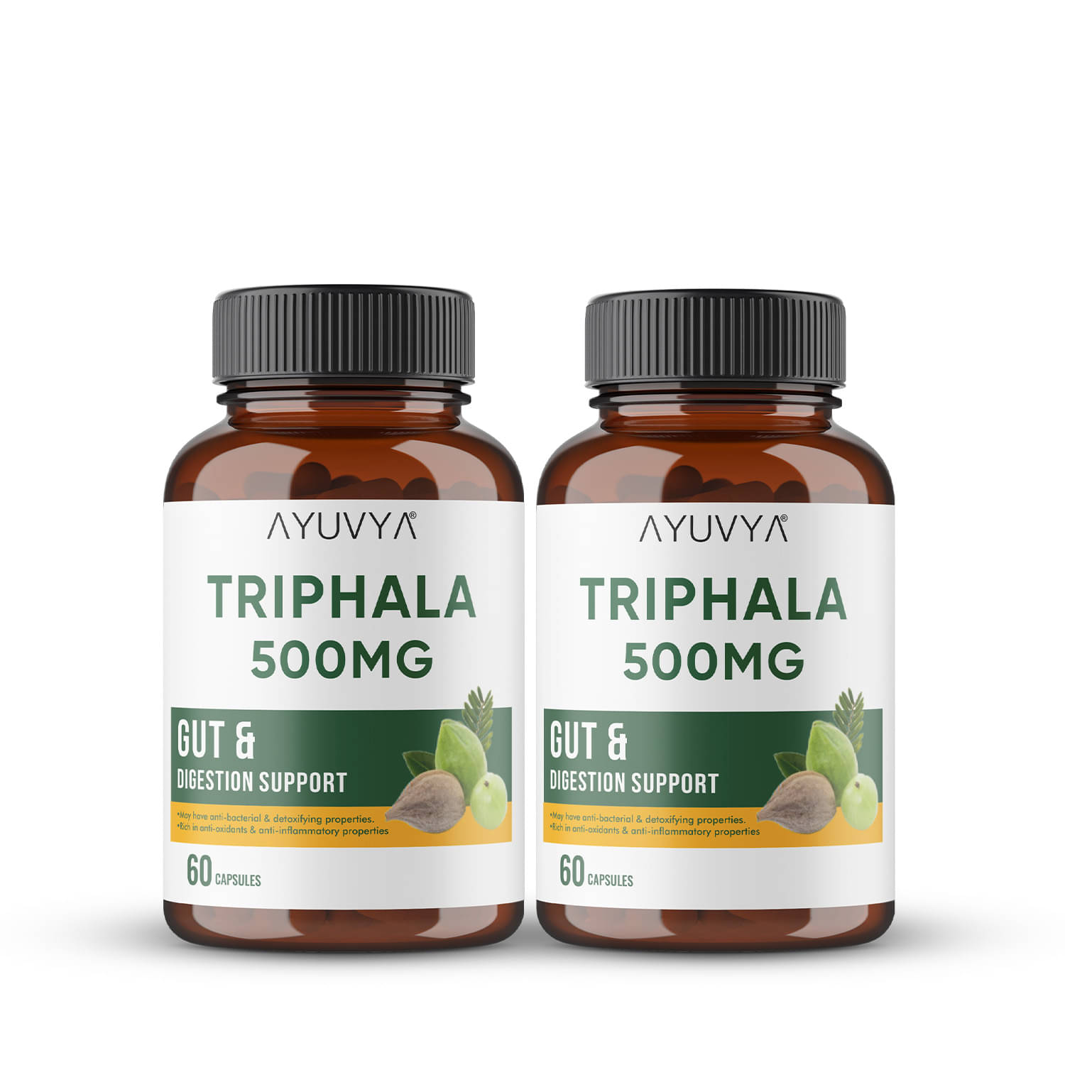     			Ayuvya Triphala Churna Capsules 500mg pure trifala powder extract, digestion, detox, weight management, hair health (Pack of 2)