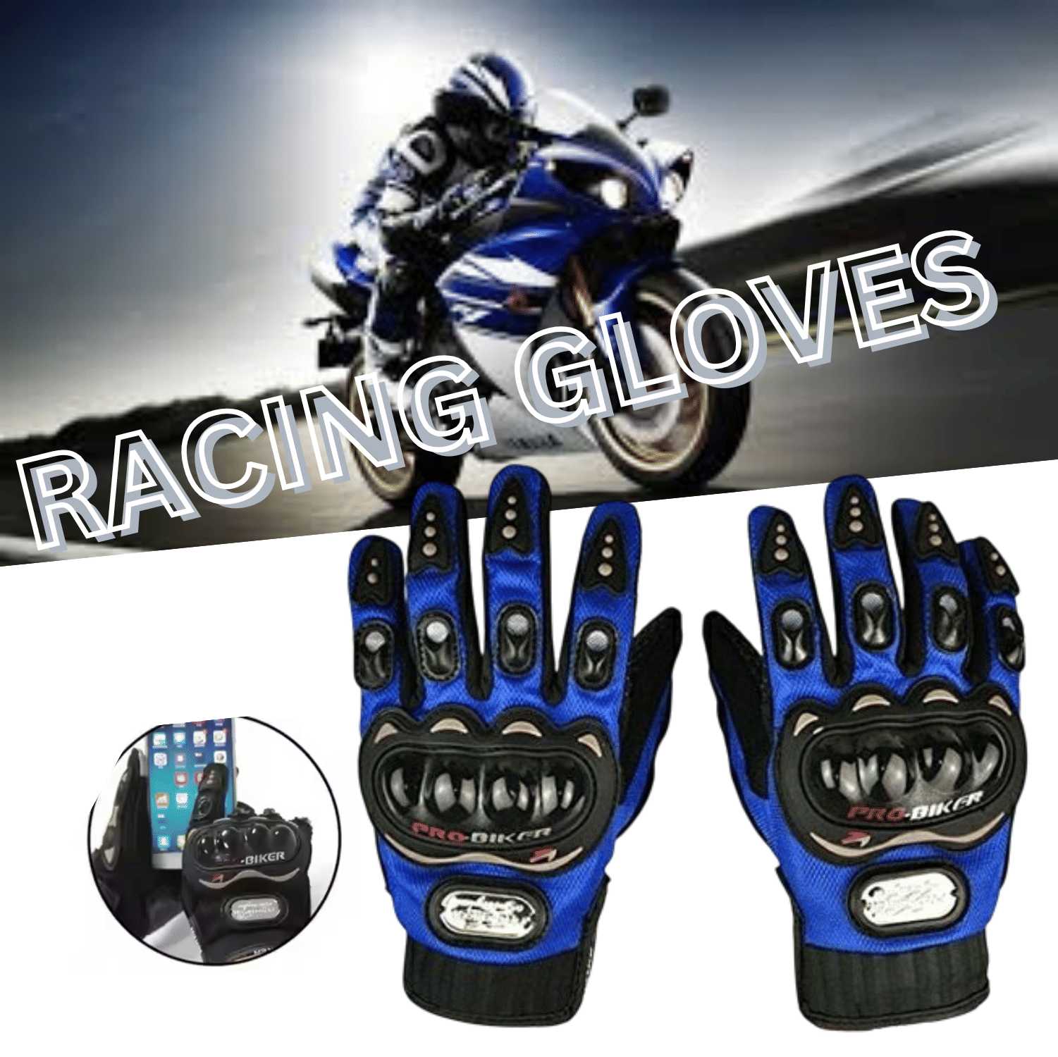 AKSMIT Blue Leather Men's Biker Gloves ( Pack of 1 ) AKSMIT Blue Leather Men's Biker Gloves ( Pack of 1 )