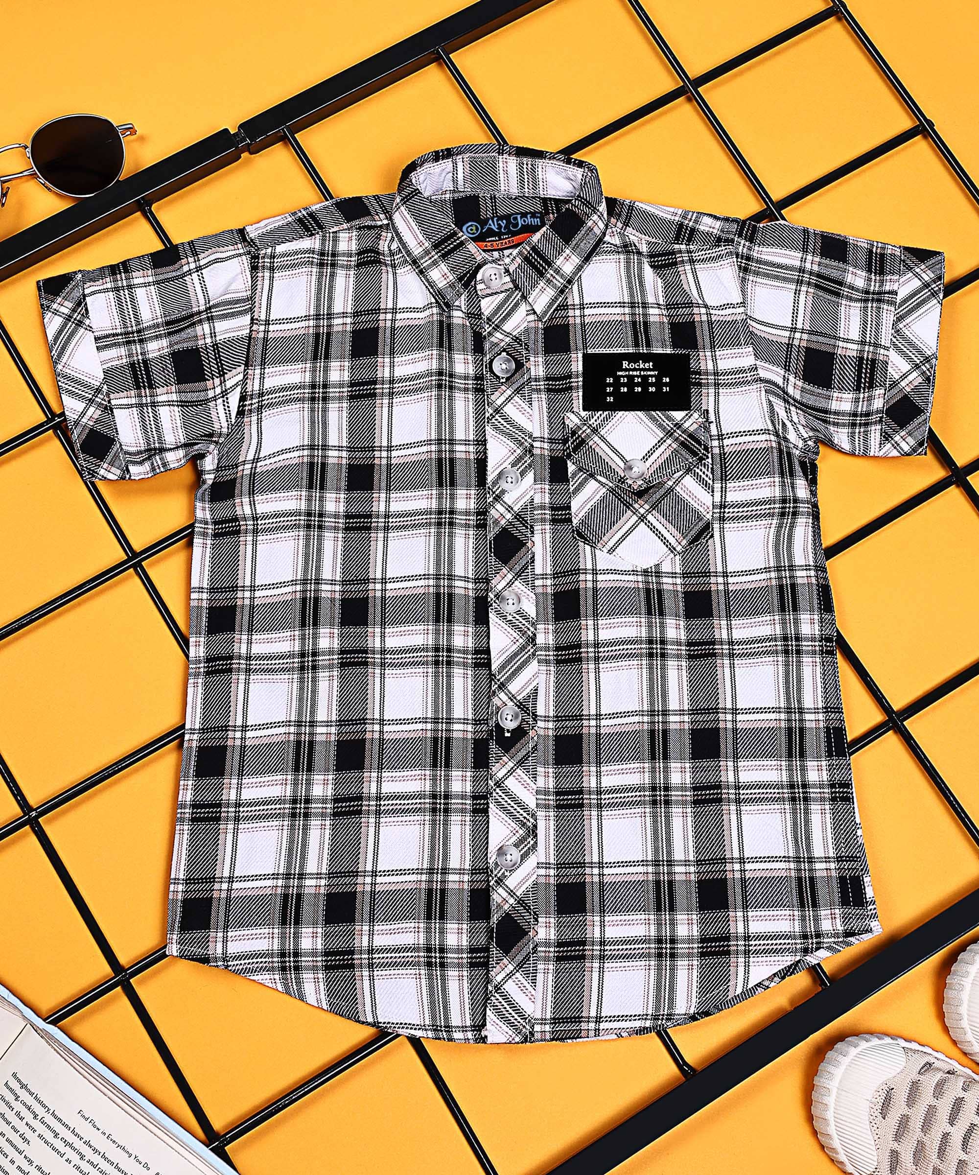 ALY JOHN Pack of 1 Boys 100% Cotton Half Sleeves Shirt ( Multicolor 6 )