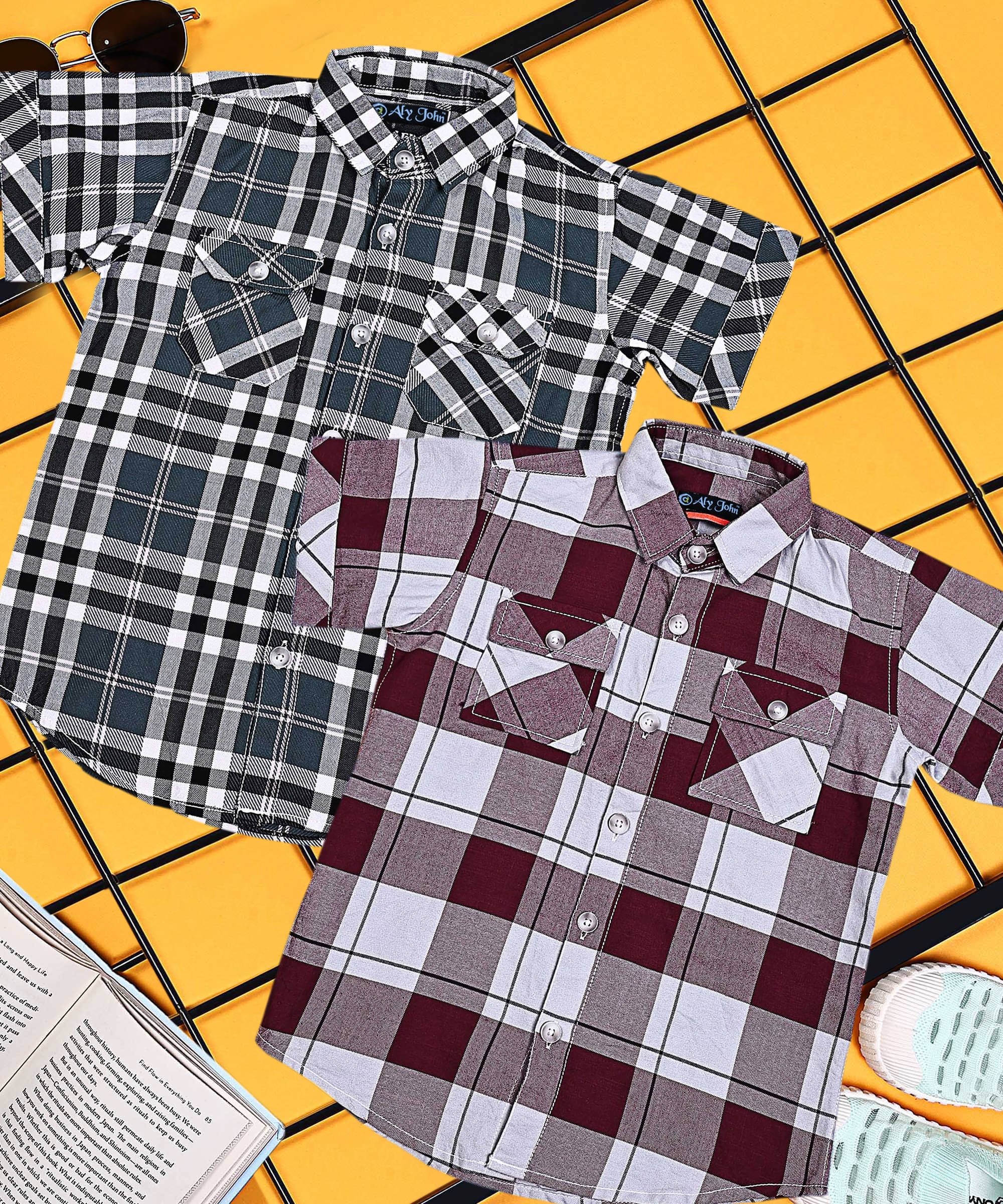     			ALY JOHN Pack of 2 Boys 100% Cotton Half Sleeves Shirt ( Multicolor 11 )