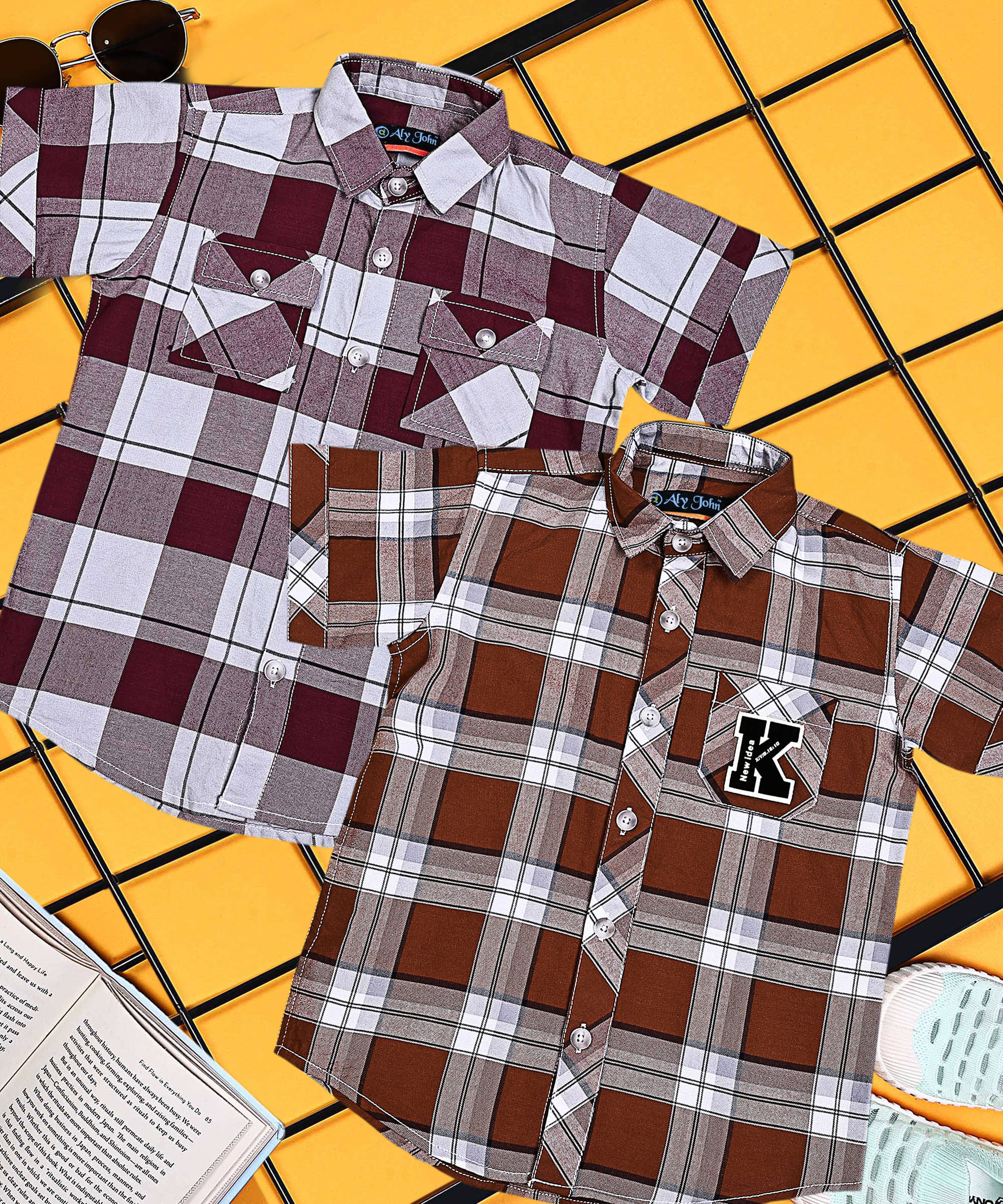     			ALY JOHN Pack of 2 Boys 100% Cotton Half Sleeves Shirt ( Multicolor 12 )