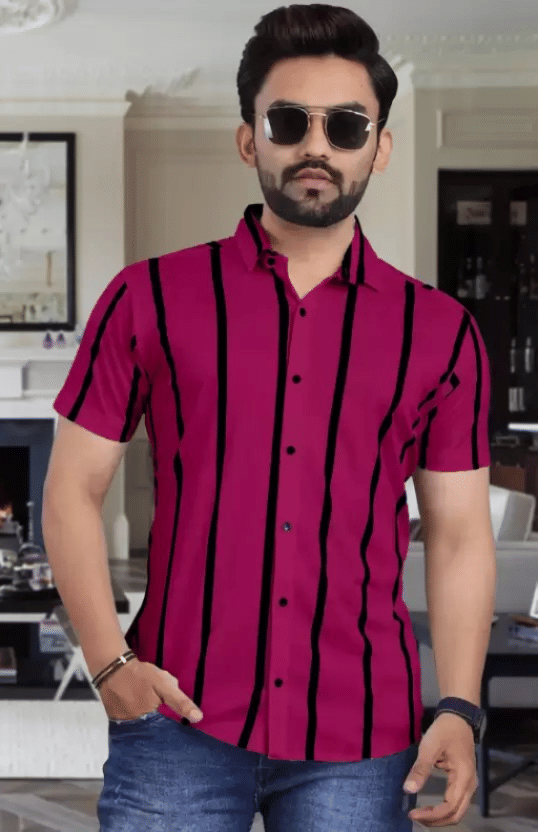 ARZ Poly Cotton Regular Fit Striped Half Sleeves Men's Casual Shirt - Red ( Pack of 1 ) ARZ Poly Cotton Regular Fit Striped Half Sleeves Men's Casual Shirt - Red ( Pack of 1 )