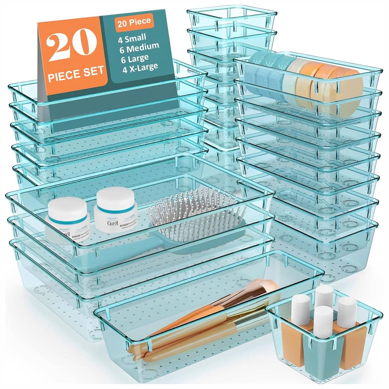 Blue_20 Pcs Desk Drawer Organizers Trays Set Clear Plastic Storage Bins Bathroom Drawer Tray Dividers Vanity Trays Organizer for Bedroom Dresser Makeup Kitchen Utensil Office Blue_20 Pcs Desk Drawer Organizers Trays Set Clear Plastic Storage Bins Bathroom Drawer Tray Dividers Vanity Trays Organizer for Bedroom Dresser Makeup Kitchen Utensil Office
