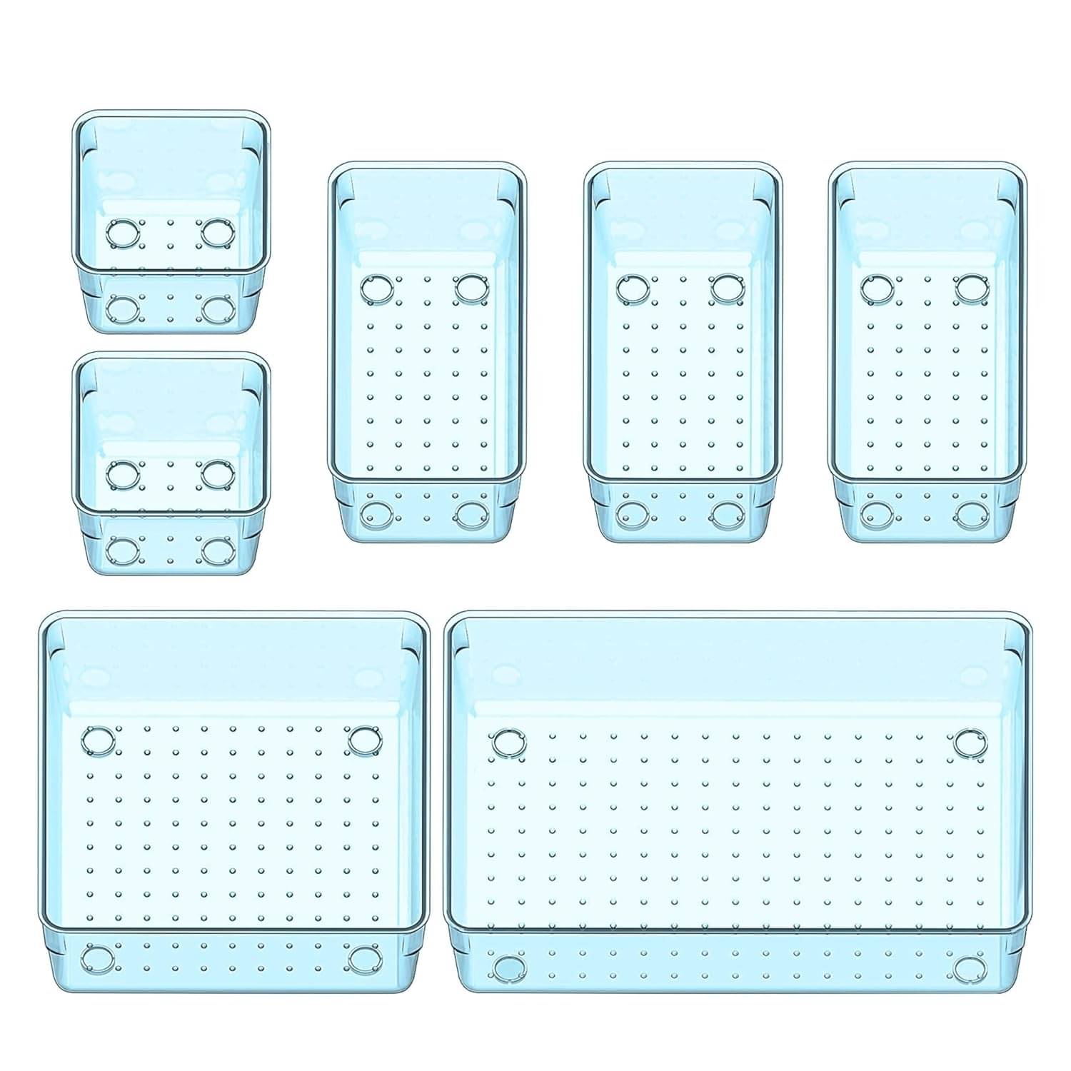 Blue_5 Pcs Desk Drawer Organizers Trays Set Clear Plastic Storage Bins Bathroom Drawer Tray Dividers Vanity Trays Organizer for Bedroom Dresser Makeup Kitchen Utensil Office Blue_5 Pcs Desk Drawer Organizers Trays Set Clear Plastic Storage Bins Bathroom Drawer Tray Dividers Vanity Trays Organizer for Bedroom Dresser Makeup Kitchen Utensil Office