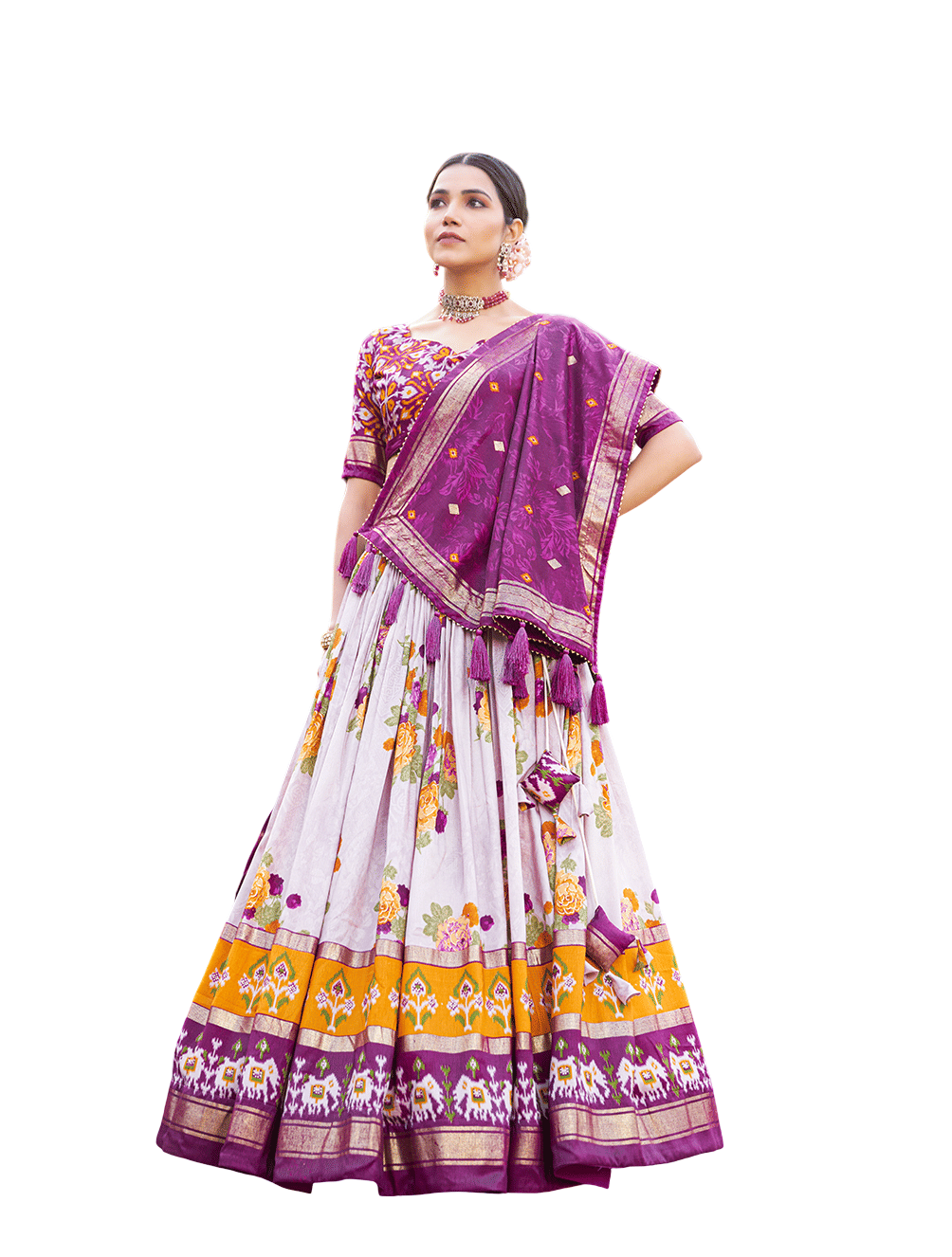 CYNOR Purple Tussar Silk Chaniya Choli Semi Stitched Lehenga Single CYNOR Purple Tussar Silk Chaniya Choli Semi Stitched Lehenga Single