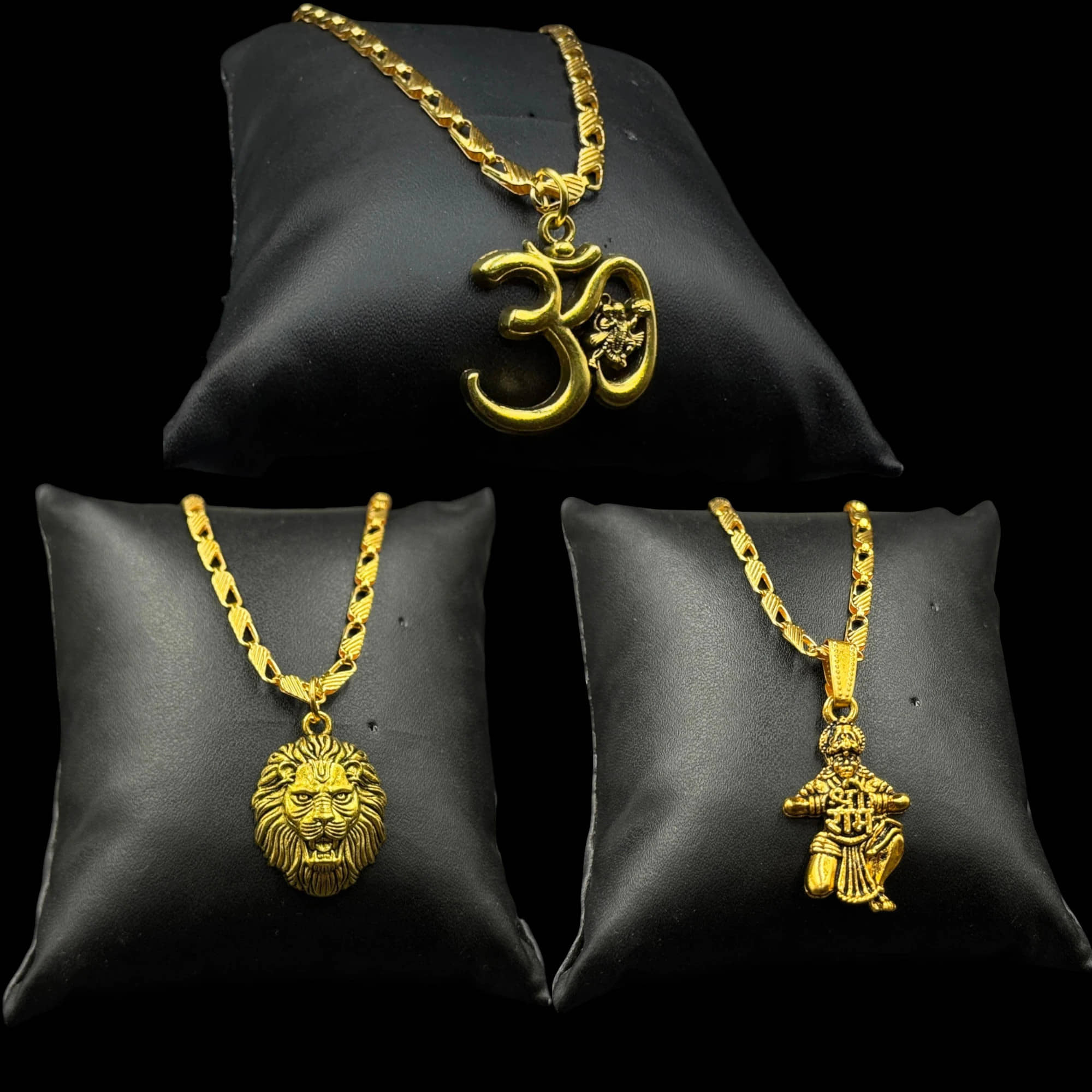 Charms Gold Religious Pendant With Chain ( Pack of 3 )