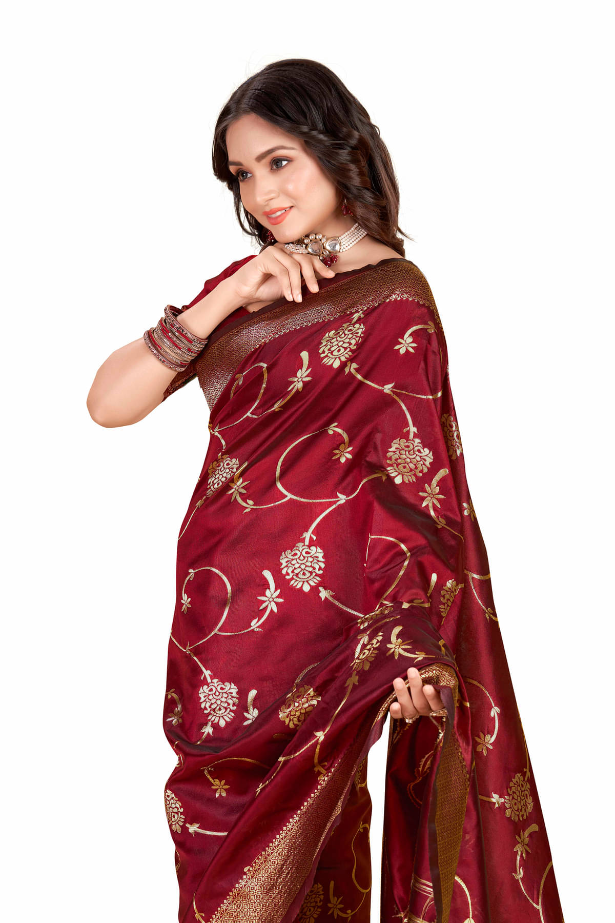 DHAYNA AND REEWA FASHION Banarasi Silk Woven Saree With Unstitched Blouse Piece ( Maroon ) DHAYNA AND REEWA FASHION Banarasi Silk Woven Saree With Unstitched Blouse Piece ( Maroon )